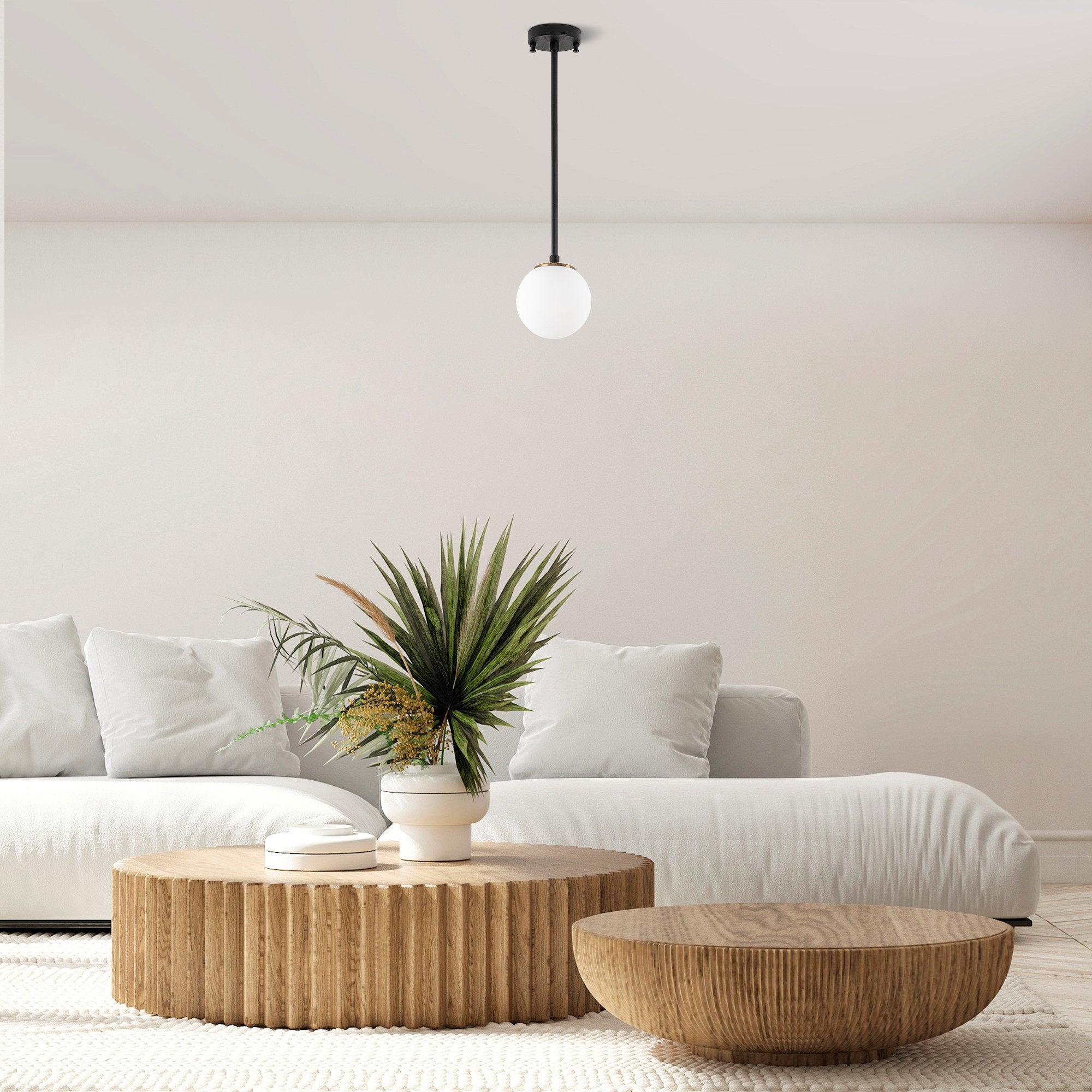 Candeeiro de Teto – 15 x 15 x 61 cm – Preto e Branco – Metal e Vidro