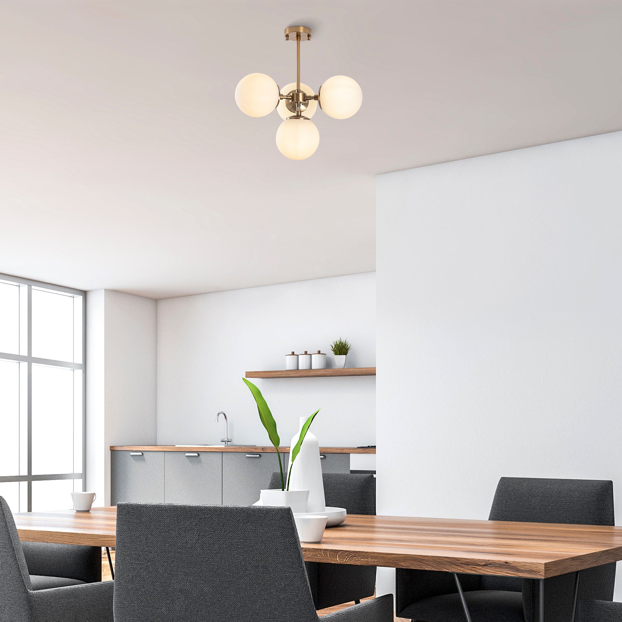 Candeeiro de Teto – 43 x 43 x 47 cm – cobre – Metal e Vidro