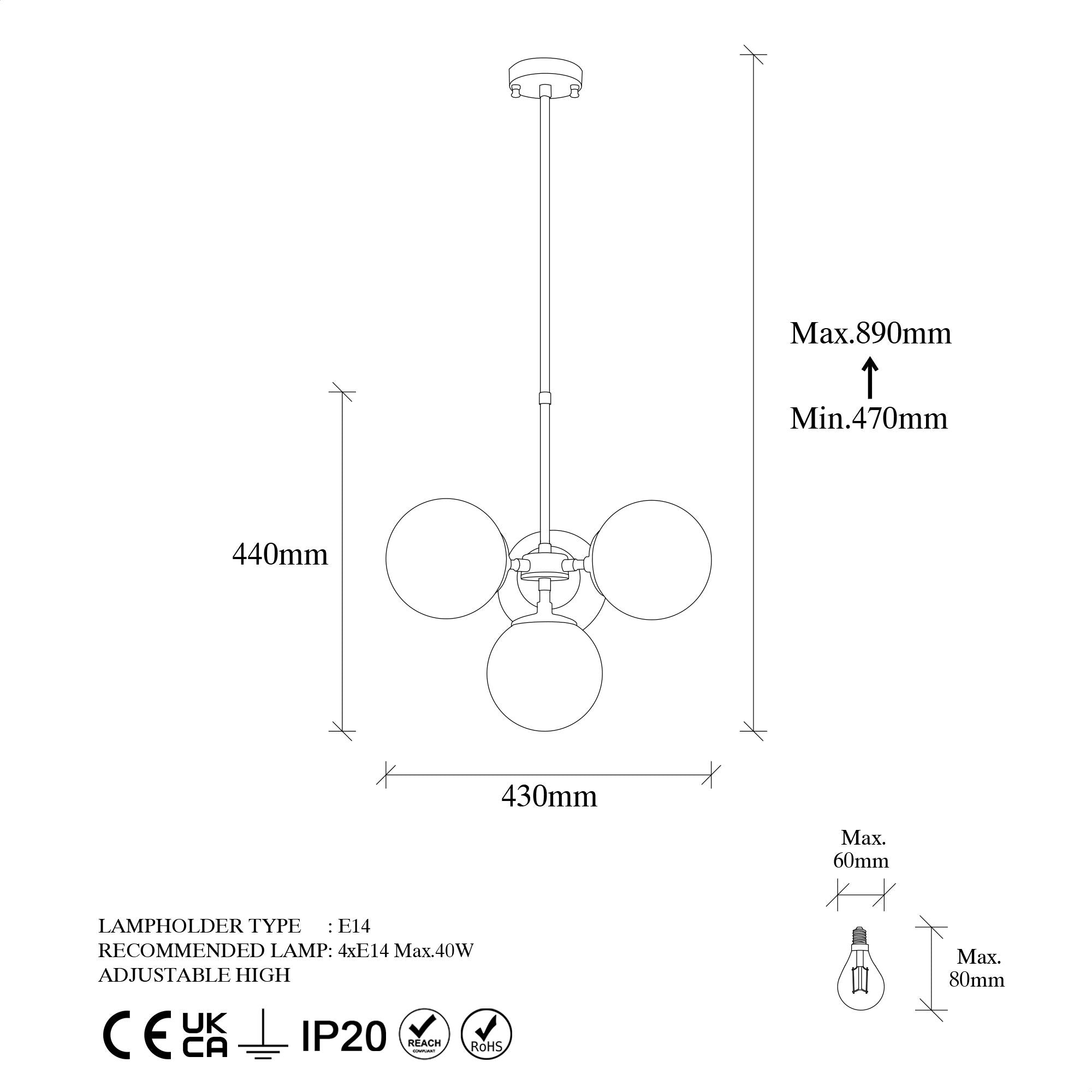 Candeeiro de Teto Industrial - Altura Ajustável 43-89 cm - Preto e Creme Antigo - Metal