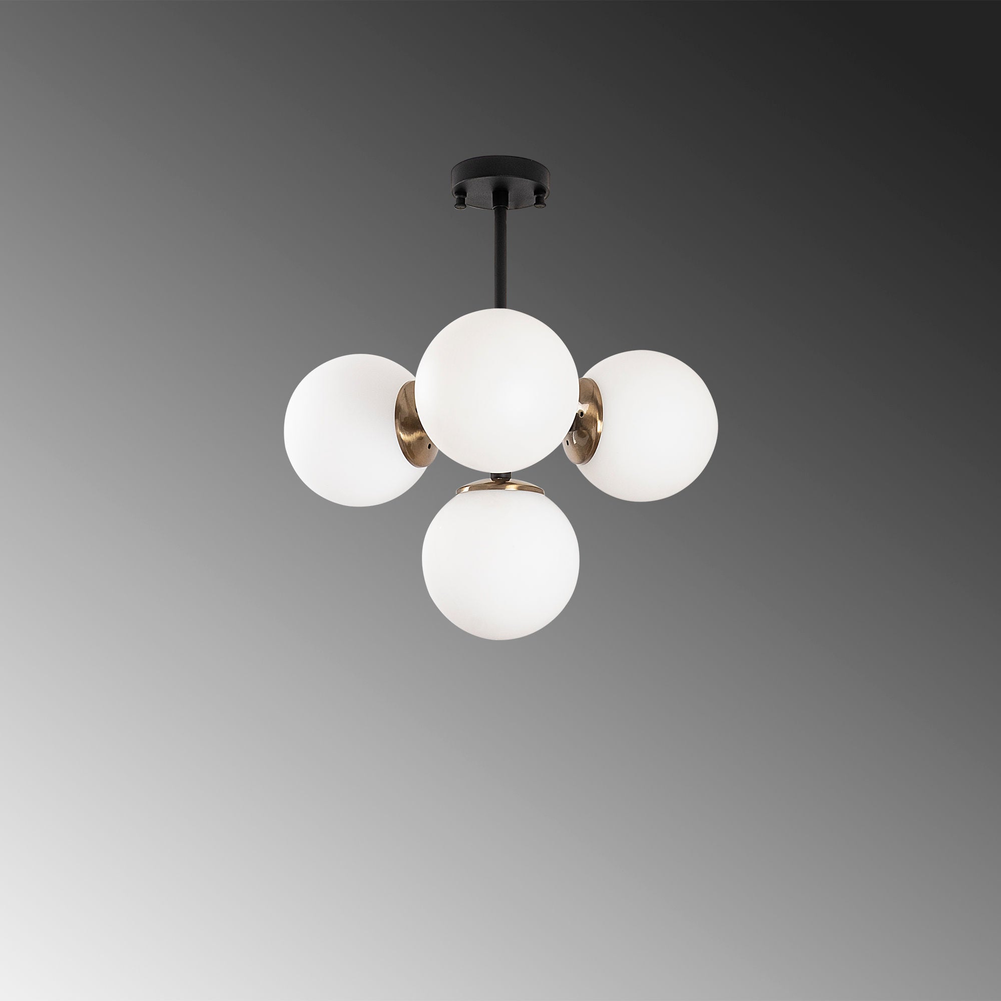 Candeeiro de Teto moderno – 43 x 43 x 47 cm – preto/antigo/creme – metal e vidro