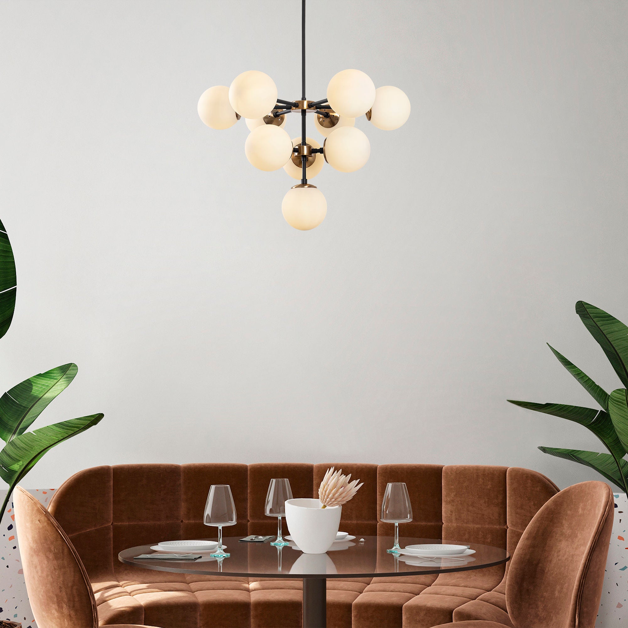 Candeeiro de Teto – 74 x 74 x 66-108 cm – Preto – Metal e vidro