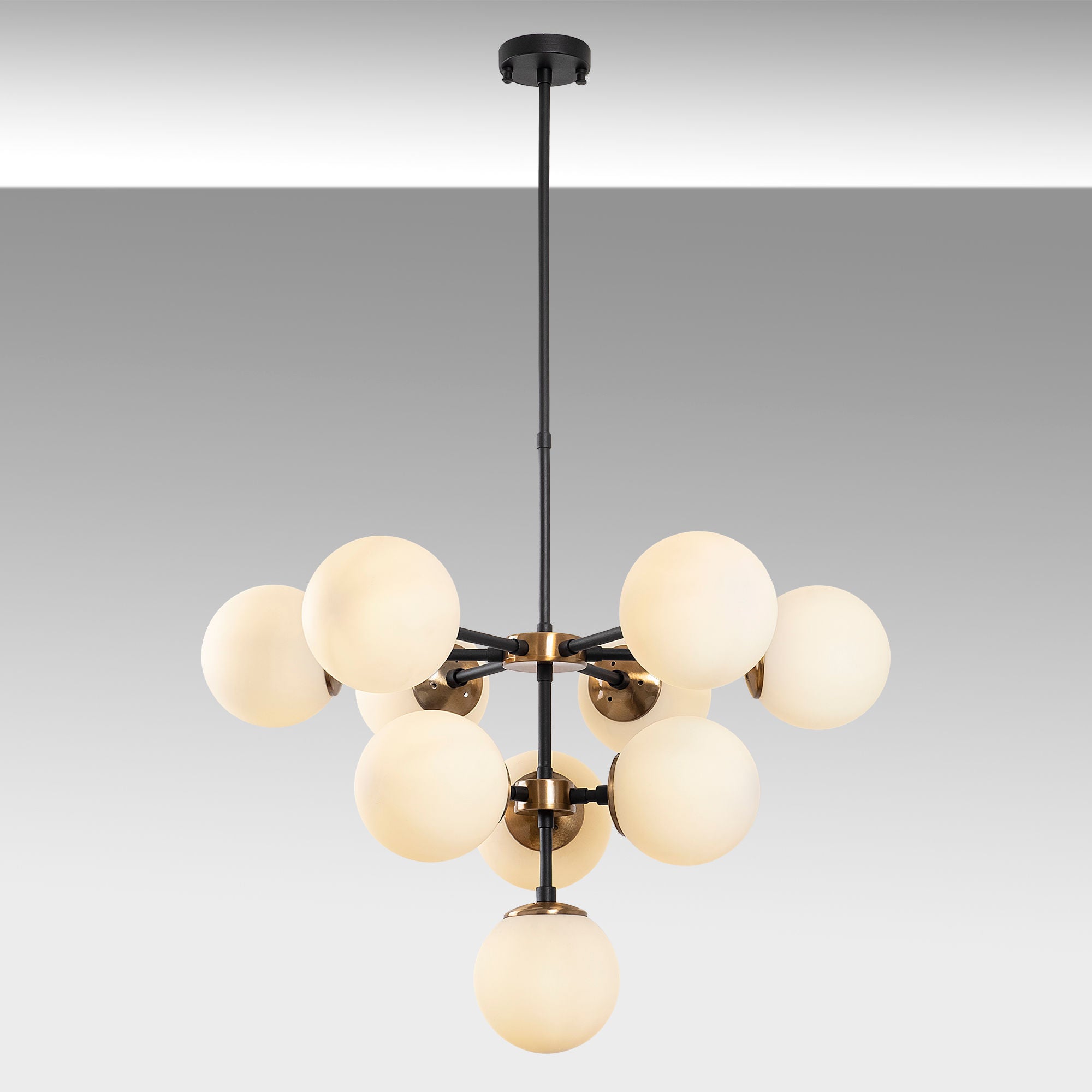 Candeeiro de Teto – 74 x 74 x 66-108 cm – Preto – Metal e vidro