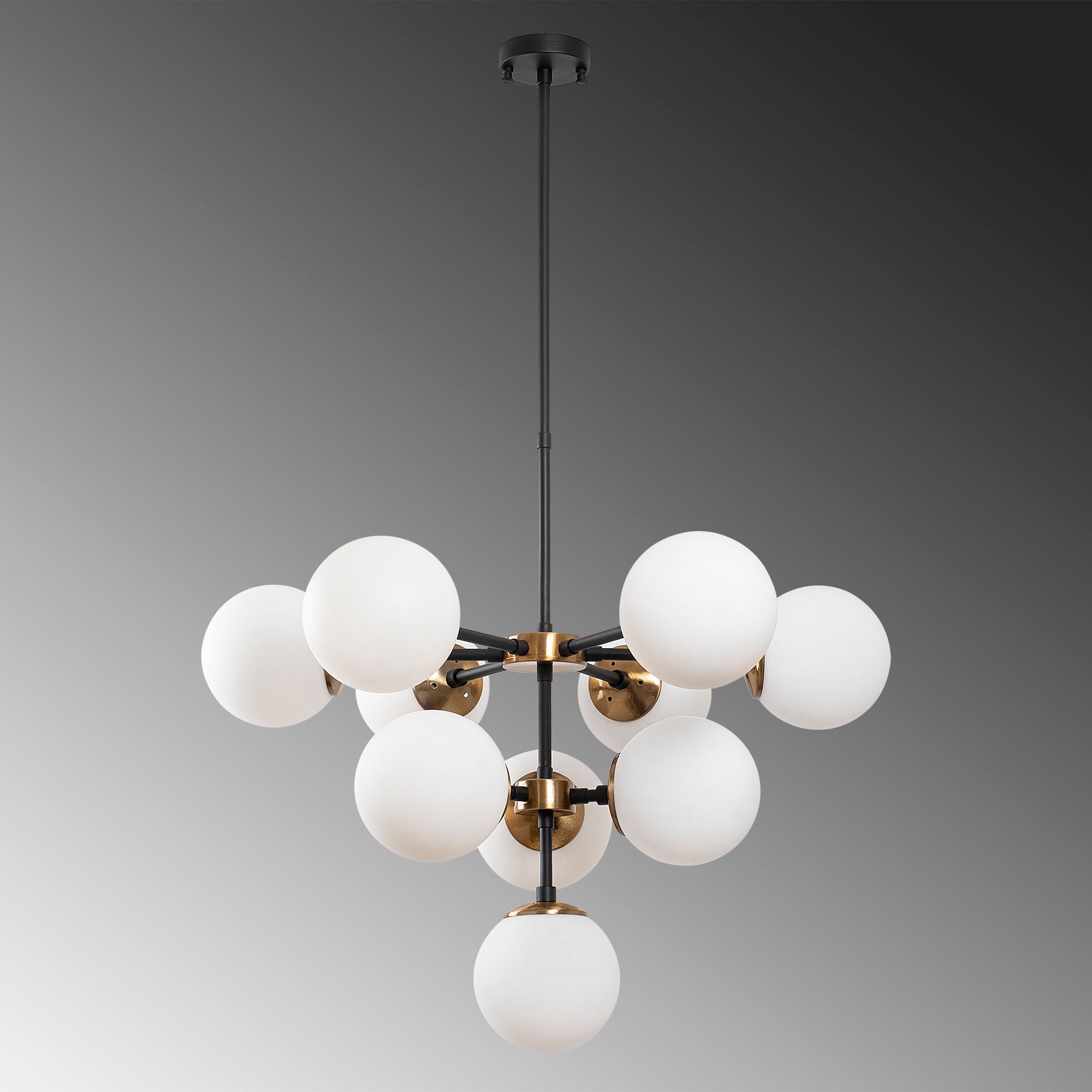 Candeeiro de Teto – 74 x 74 x 66-108 cm – Preto – Metal e vidro