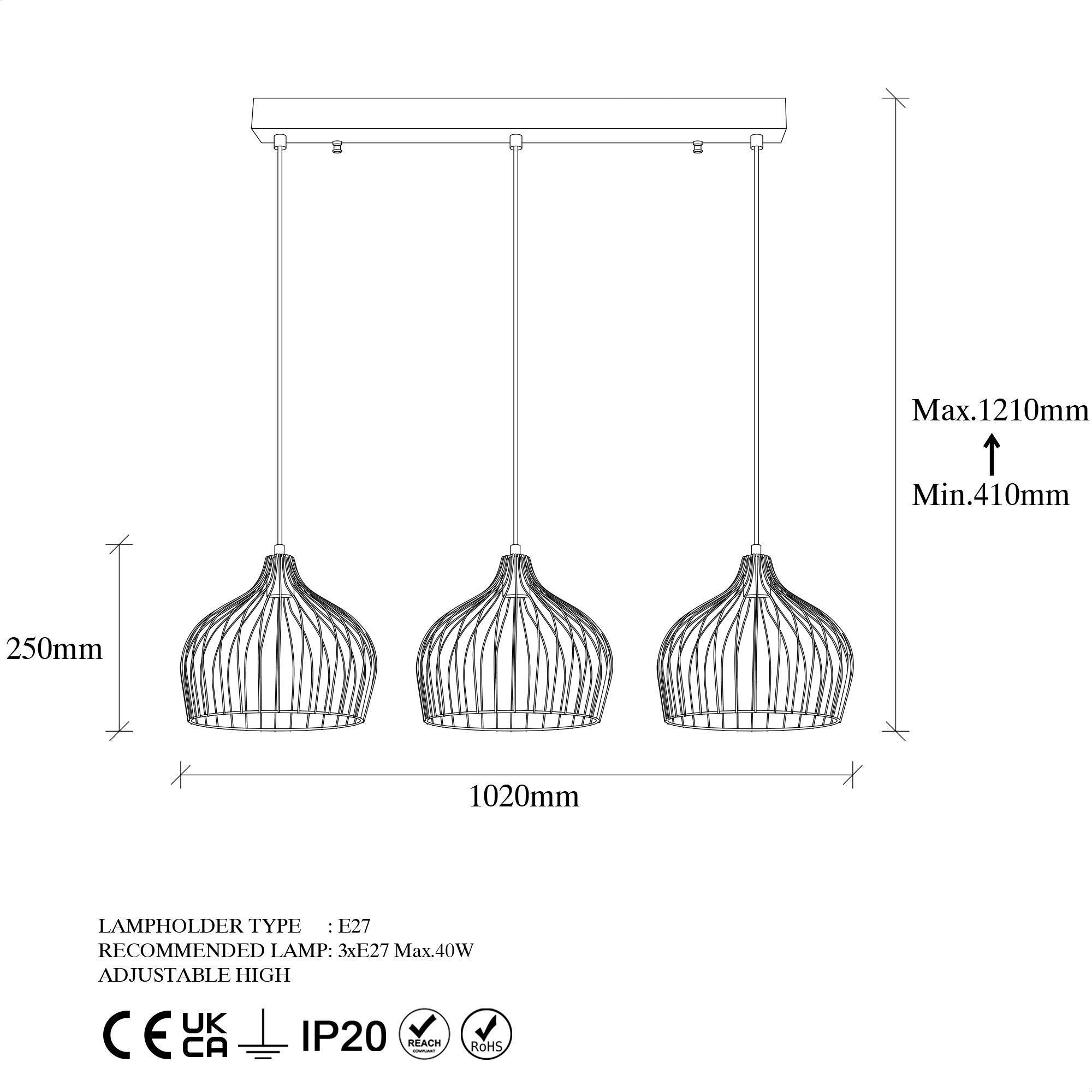 Candeeiro de Teto Industrial – 100 x 30 x 41-121 cm – preto e antigo – metal