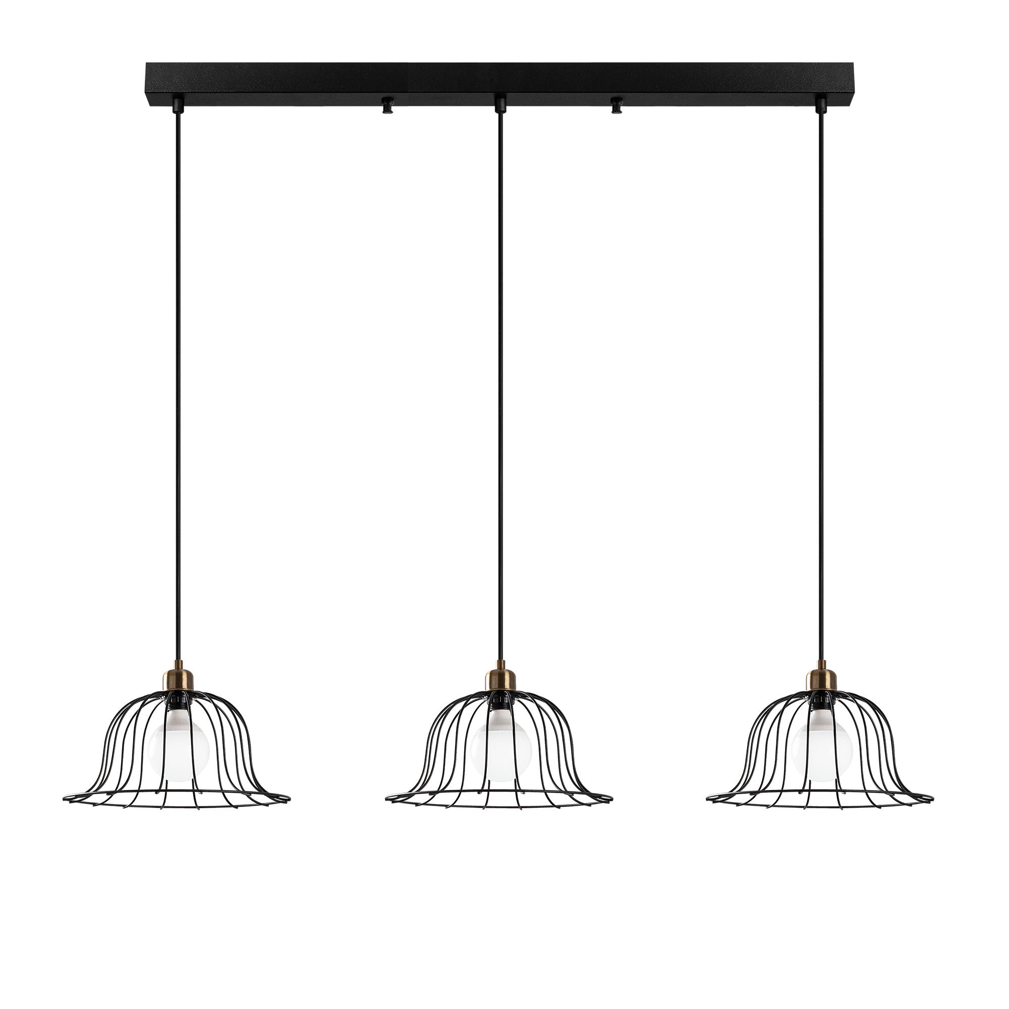 Candeeiro de Teto Industrial com Corpo Metálico, Altura Ajustável, 3 Soquetes E27, Acabamento Preto e Antigo, 147 x 35 x 31-121 cm | Solução Moderna de Iluminação Residencial