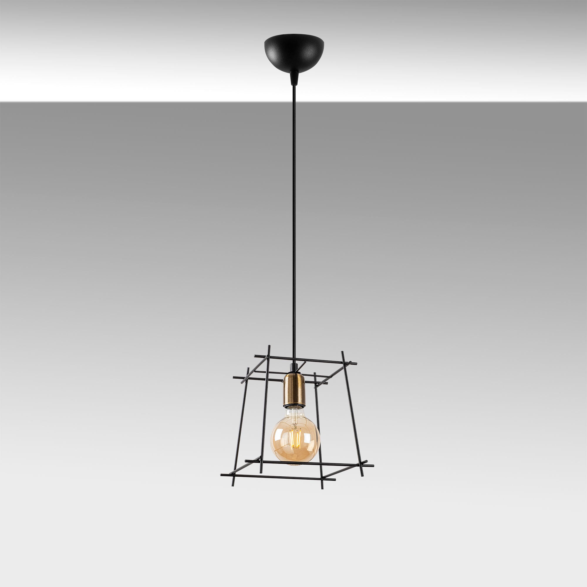 Candeeiro de Teto Industrial, Altura Ajustável 24x24x32-122 cm, Preto e Metal Antigo, Soquete E27 Máx. 40 W, Iluminação Elegante para Espaços Modernos