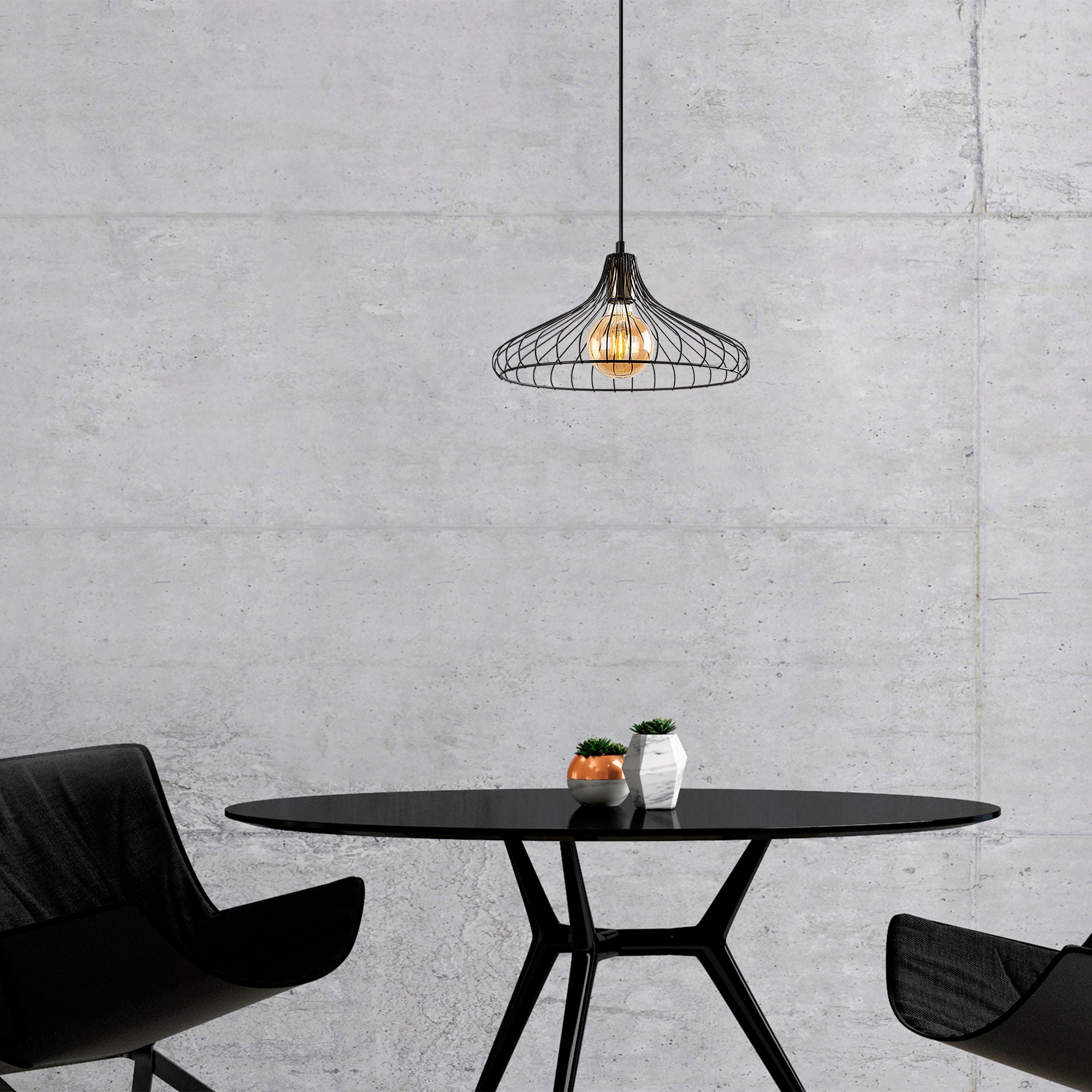 Candeeiro de Teto industrial – altura ajustável de 30 a 120 cm – preto – metal