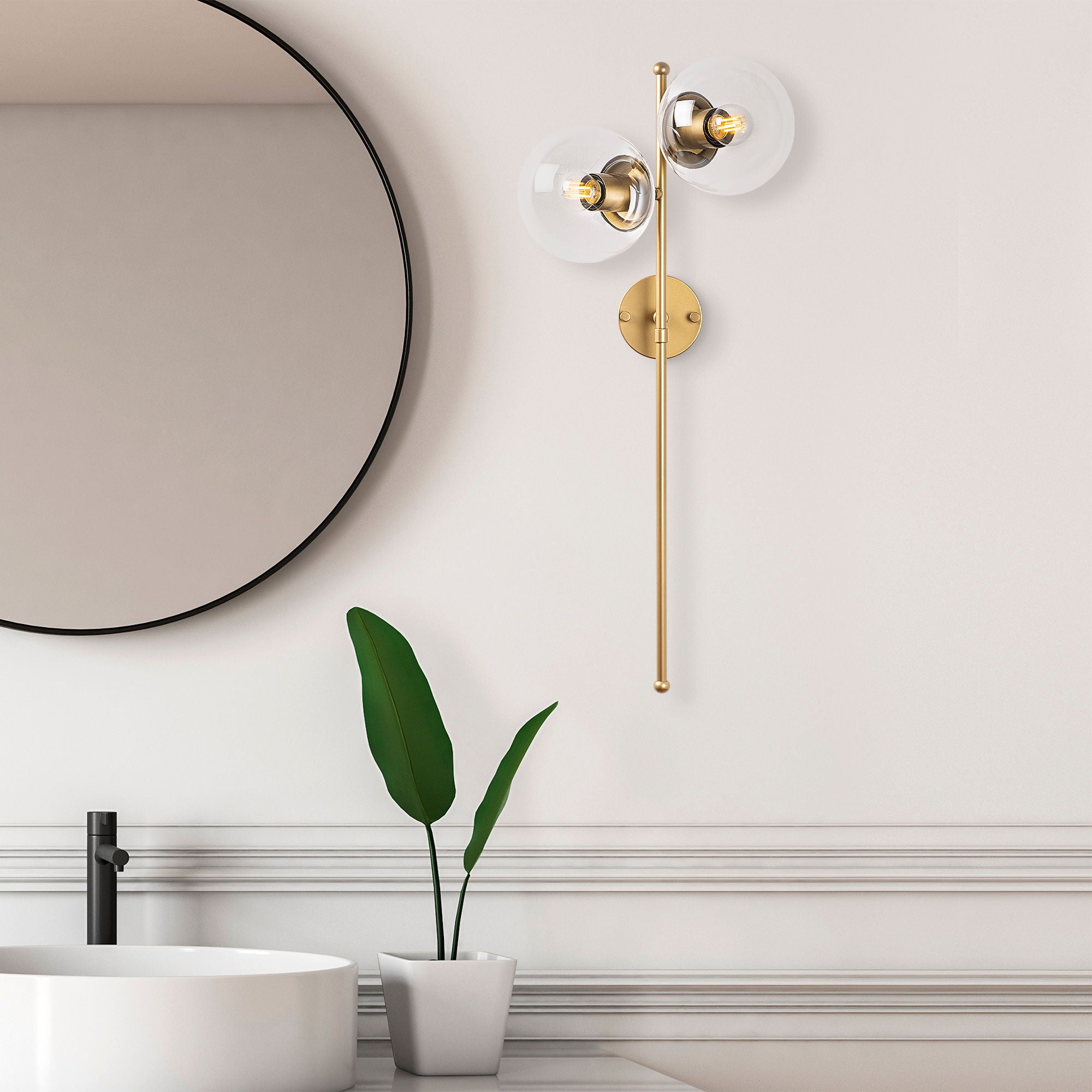 Candeeiro de Parede – 32 x 27 x 72 cm – Dourado – Metal e Vidro