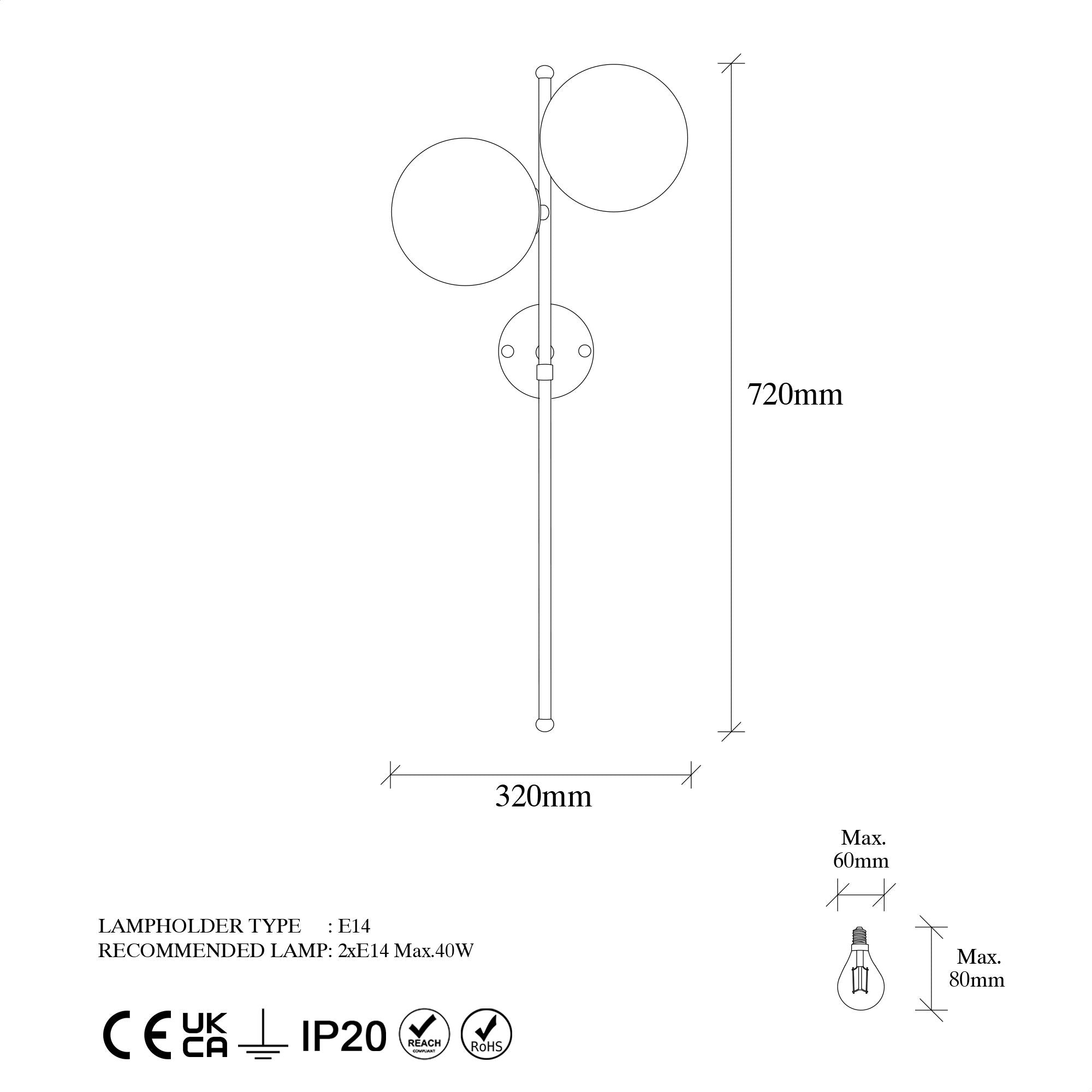 Candeeiro de Parede – 32 x 27 x 72 cm – Dourado – Metal e Vidro