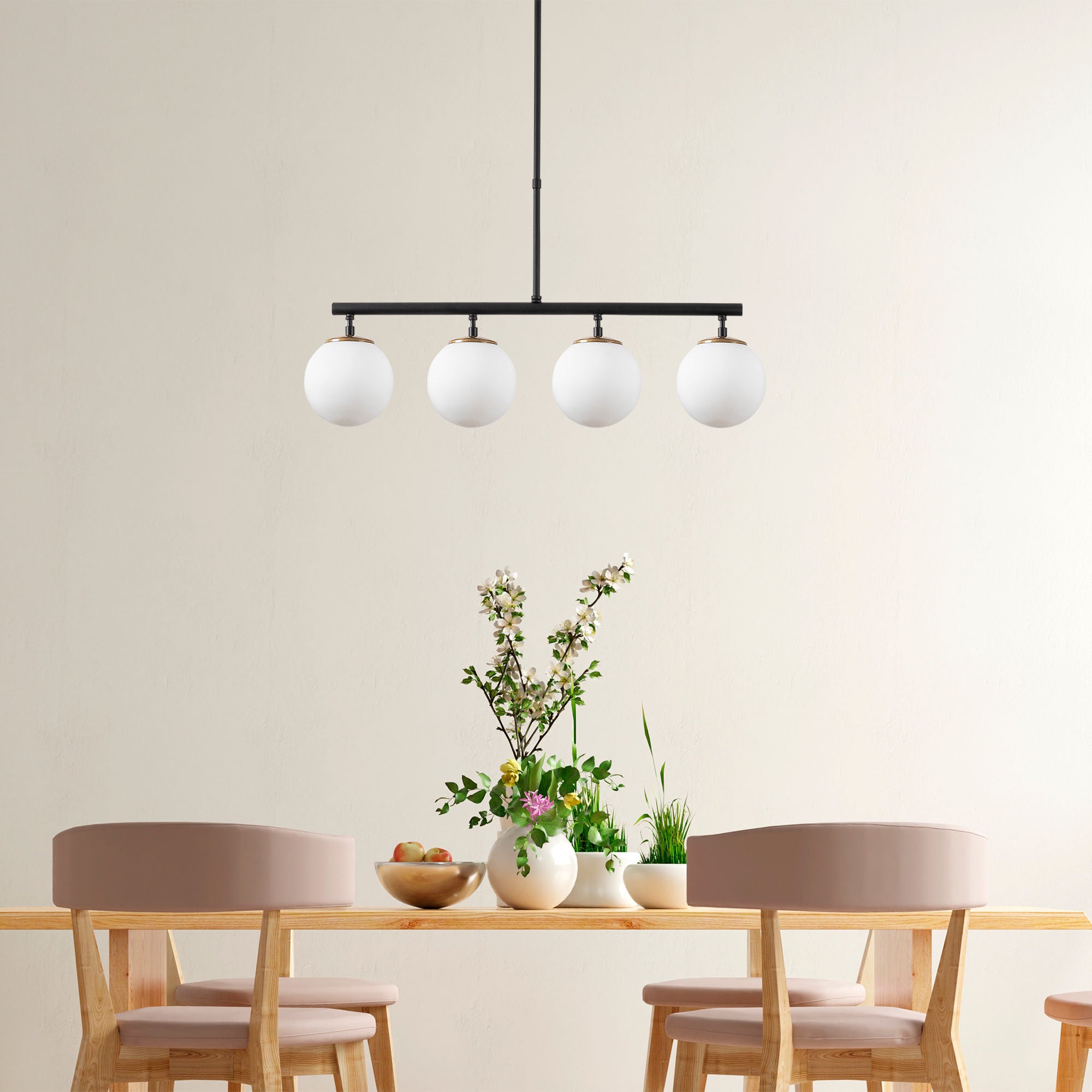 Candeeiro de Teto Industrial Moderno – 70 x 15 x 43-87 cm – Preto, Dourado e Branco – Metal e Vidro