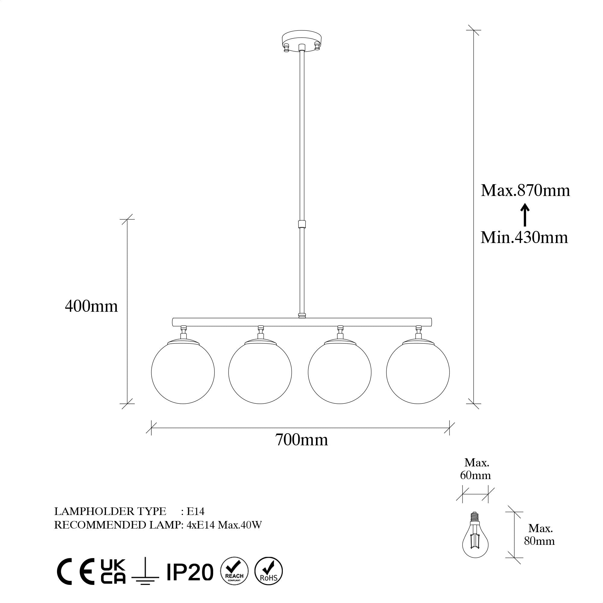 Candeeiro de Teto Industrial Moderno – 70 x 15 x 43-87 cm – Preto, Dourado e Branco – Metal e Vidro