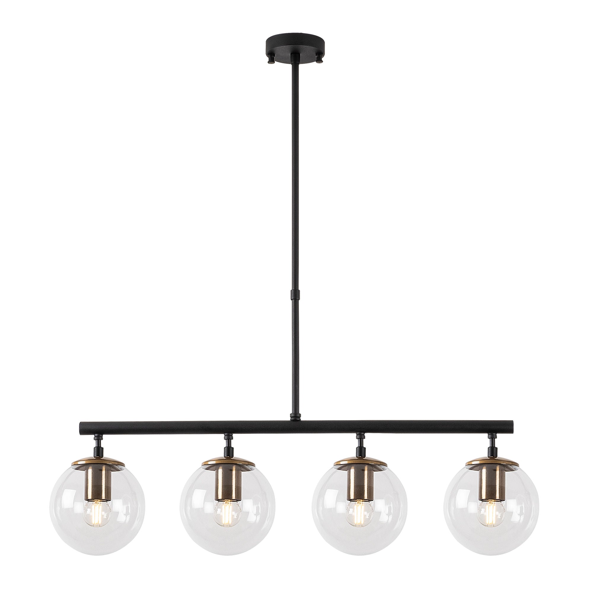 Candeeiro de Teto – 70 x 15 x 43-87 cm – Preto e Antigo – Metal e Vidro