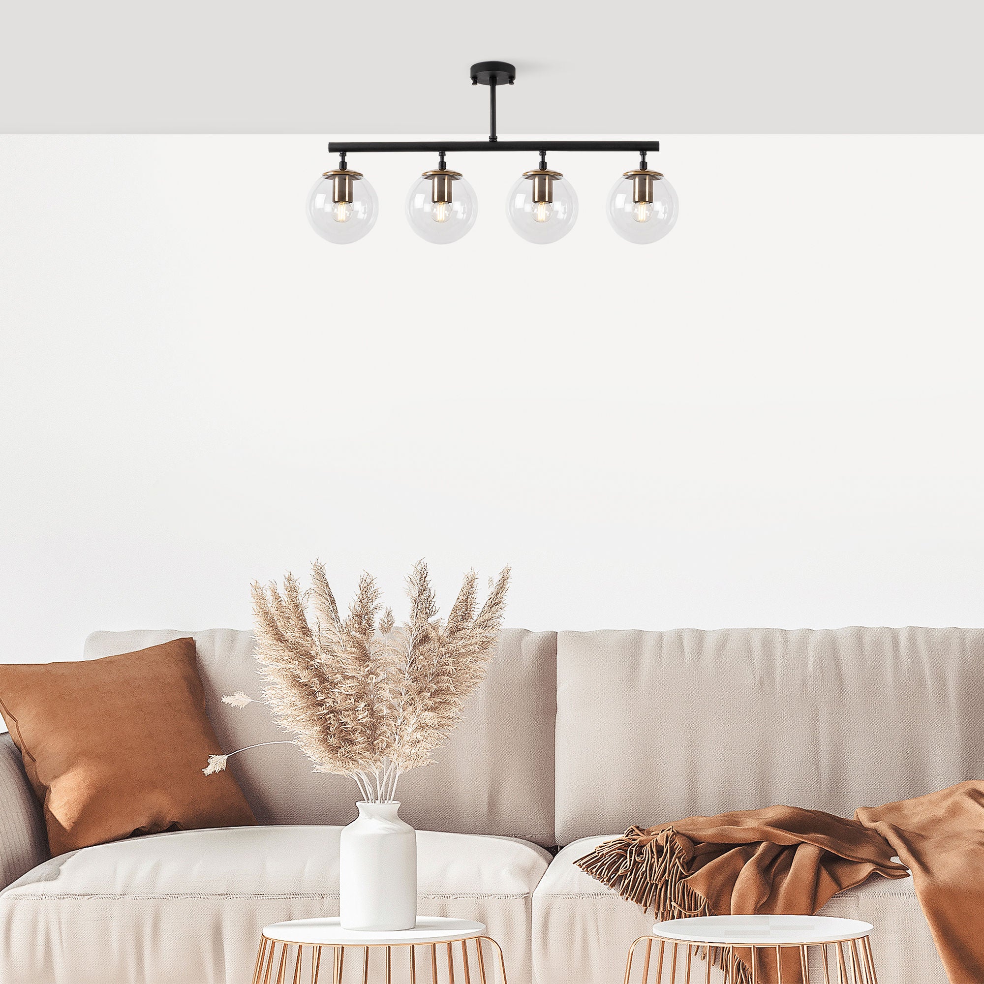 Candeeiro de Teto Industrial Moderno – 70 x 15 x 35 cm – Preto e Antigo – Metal