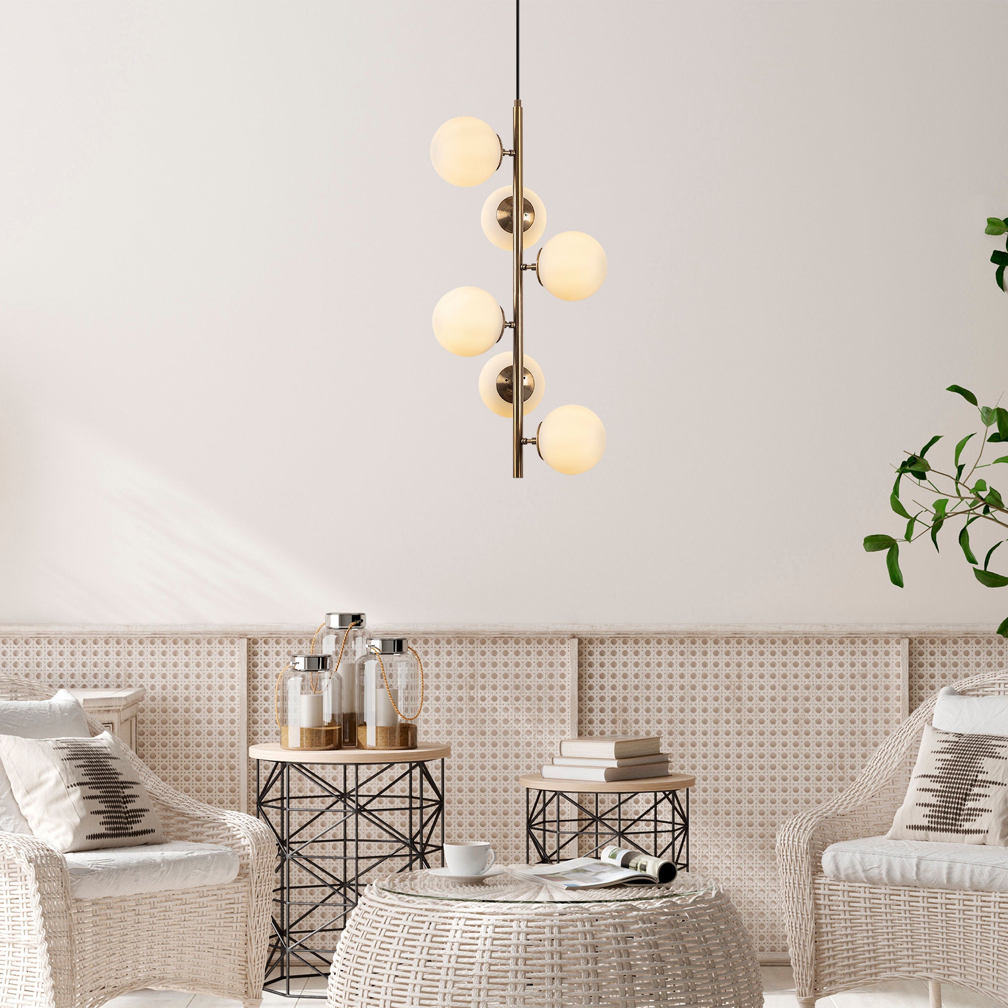 Candeeiro de Teto Vintage – 40x40x86-176 cm – Cobre – Metal e Vidro