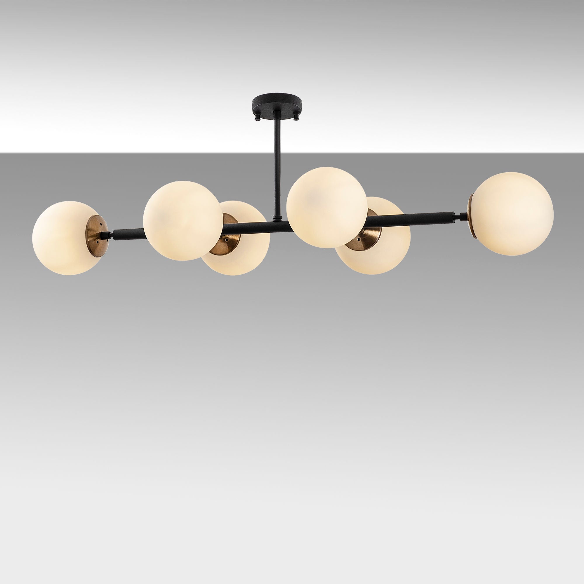 Candeeiro de Teto Industrial Moderno – 110 x 40 x 35 cm – Preto e Creme Antigo – Metal e Vidro