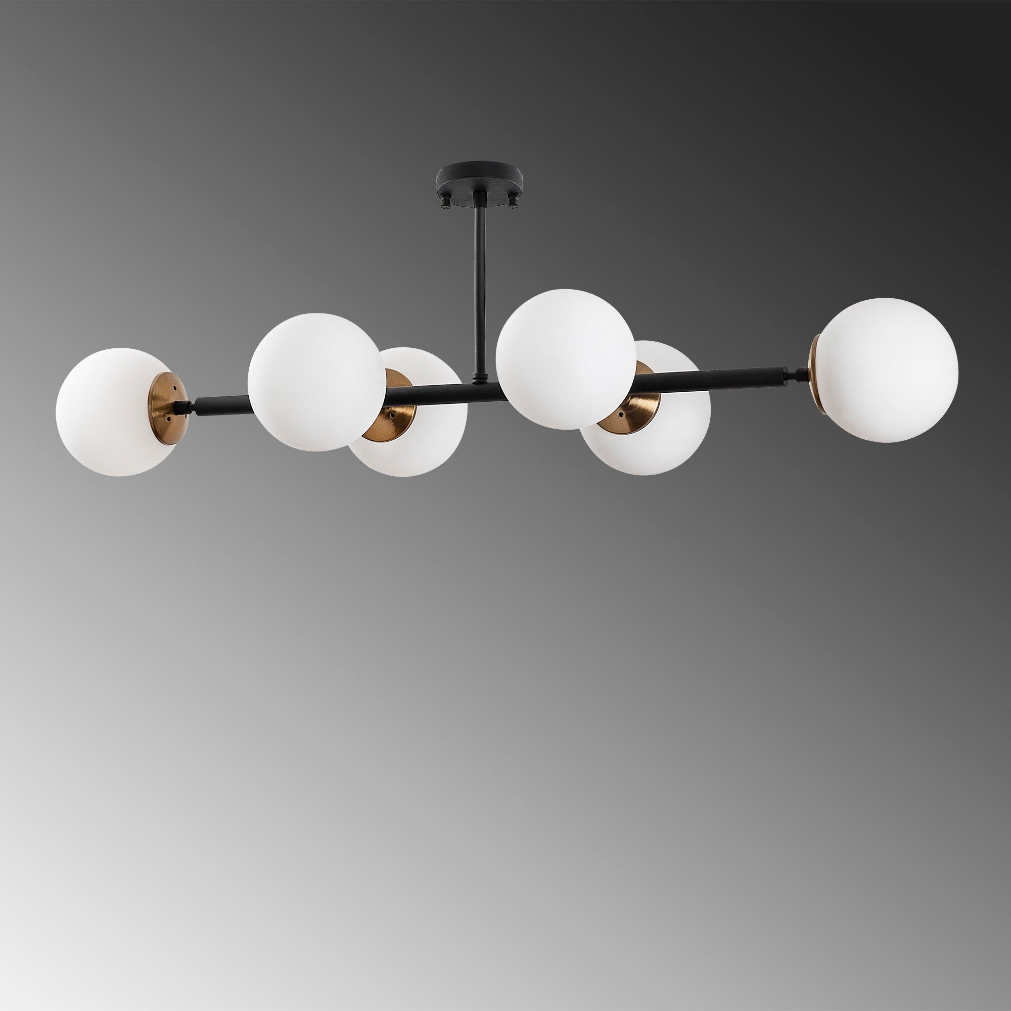 Candeeiro de Teto Industrial Moderno – 110 x 40 x 35 cm – Preto e Creme Antigo – Metal e Vidro