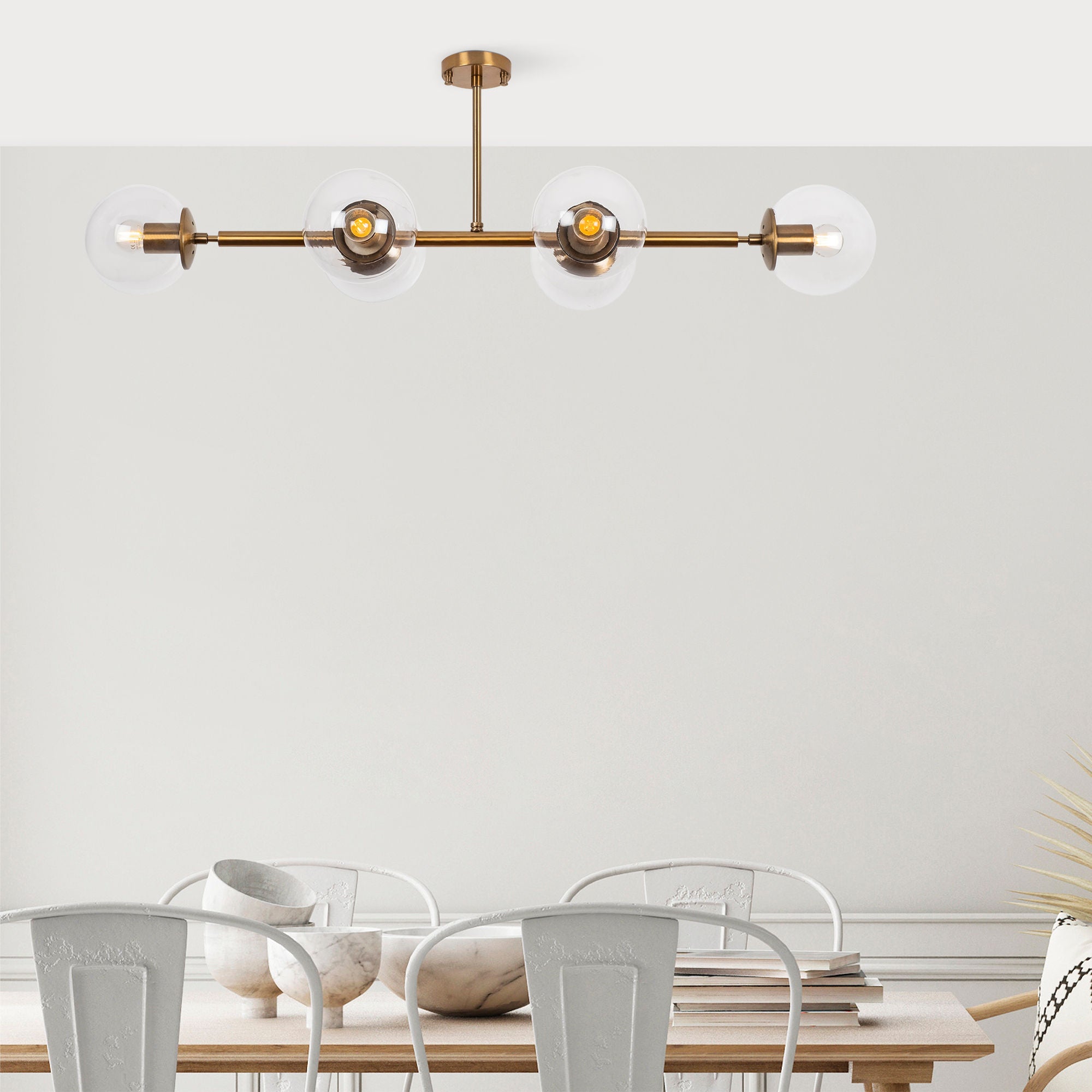 Candeeiro de Teto – 110 x 40 x 35 cm – Cor cobre – Metal e vidro