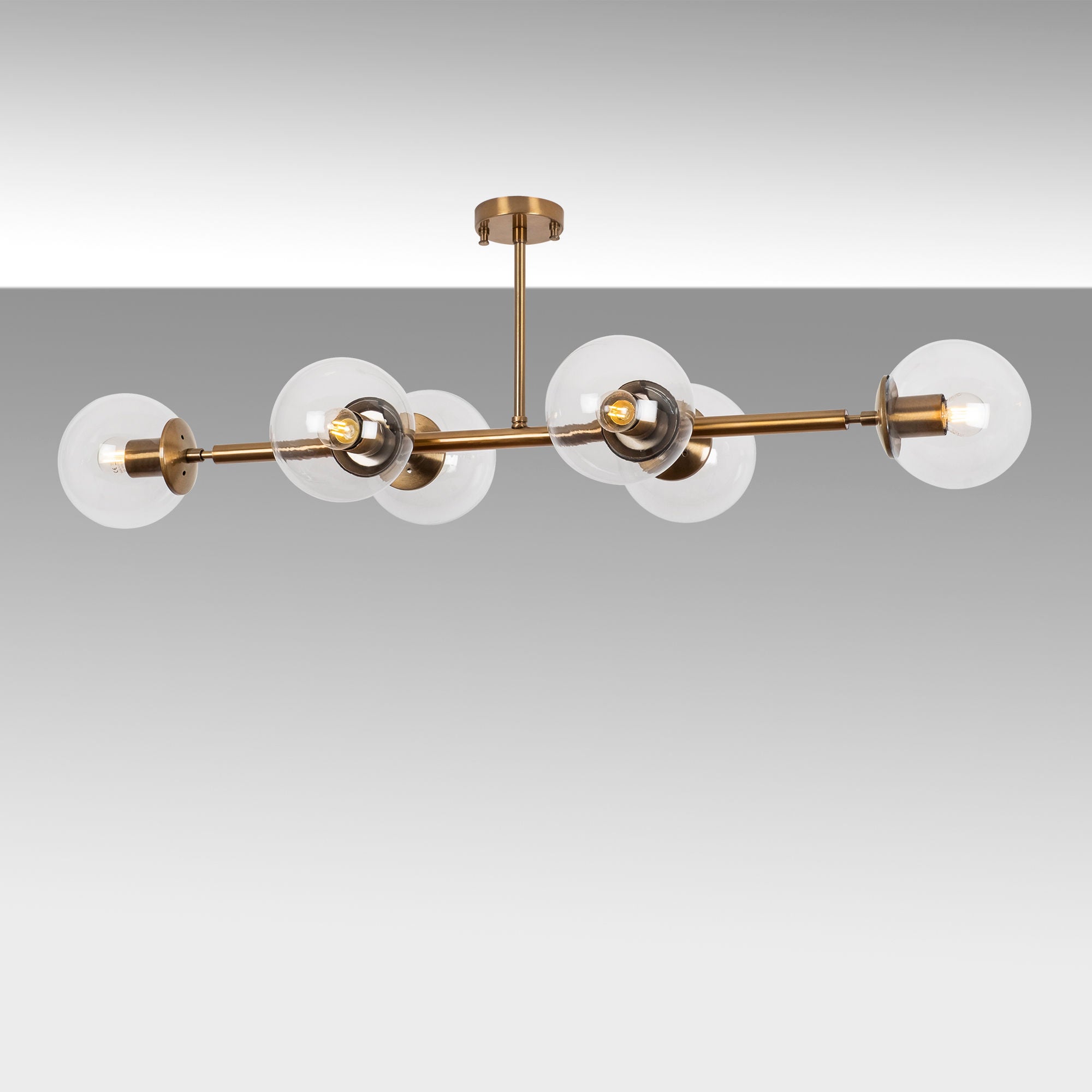 Candeeiro de Teto – 110 x 40 x 35 cm – Cor cobre – Metal e vidro