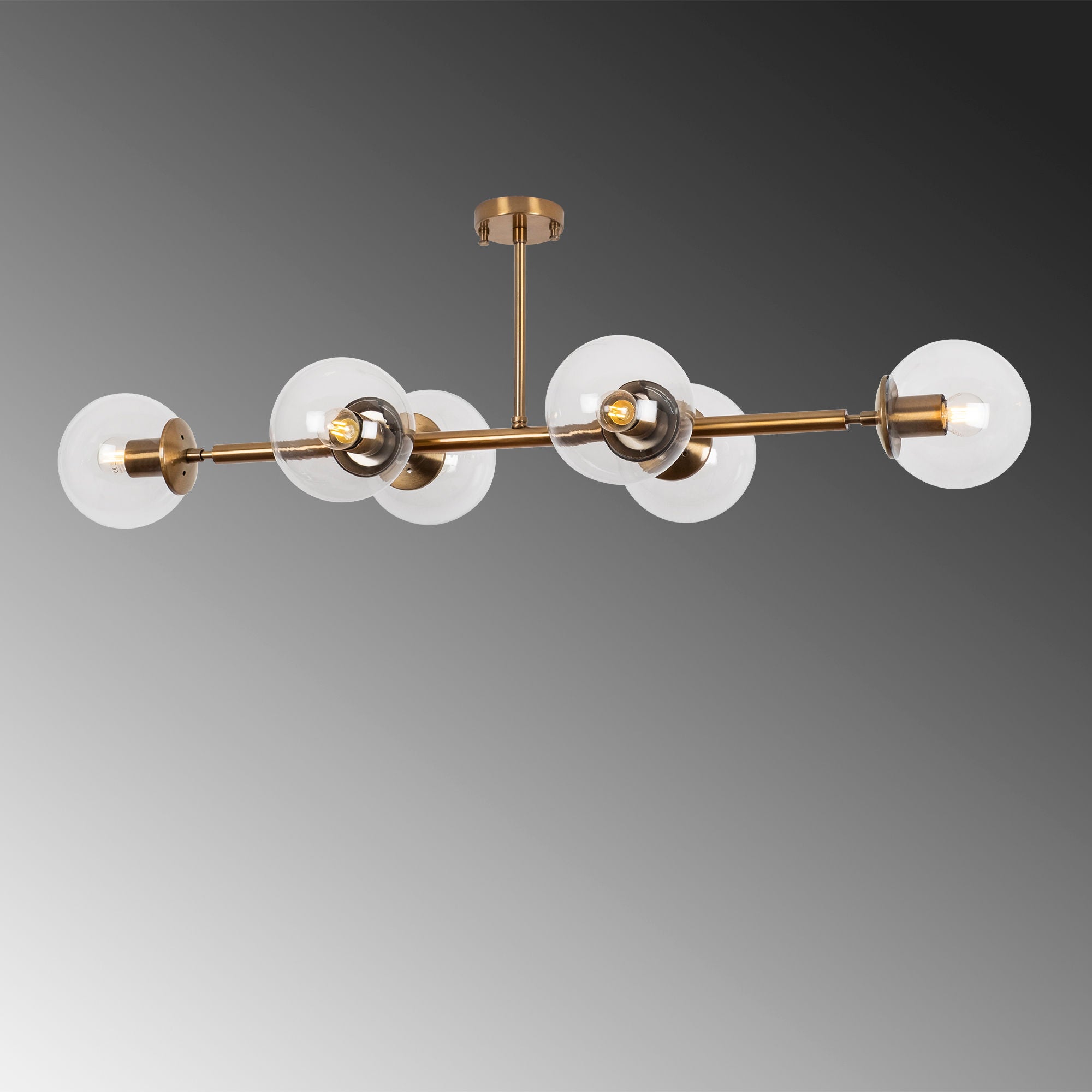 Candeeiro de Teto – 110 x 40 x 35 cm – Cor cobre – Metal e vidro