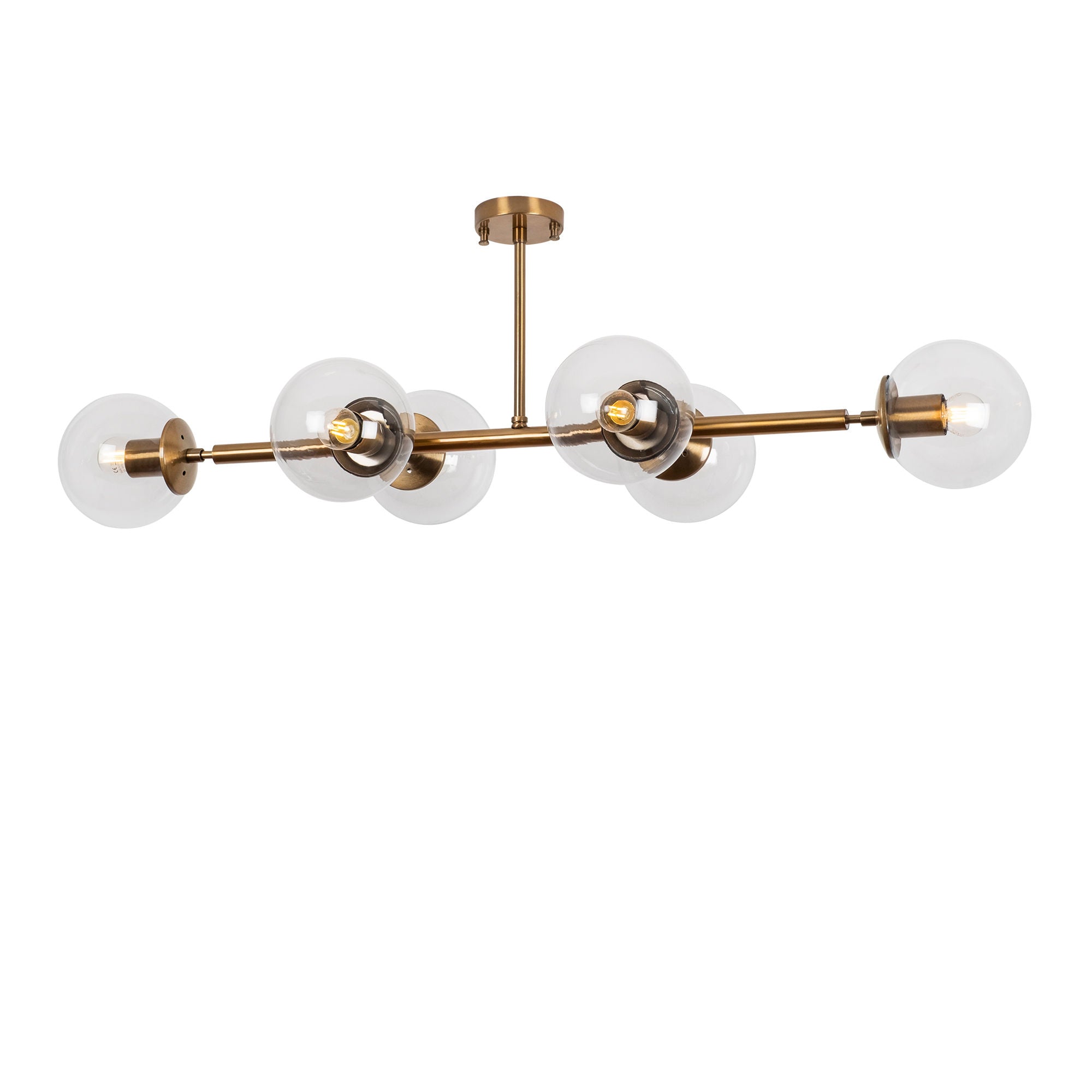 Candeeiro de Teto – 110 x 40 x 35 cm – Cor cobre – Metal e vidro