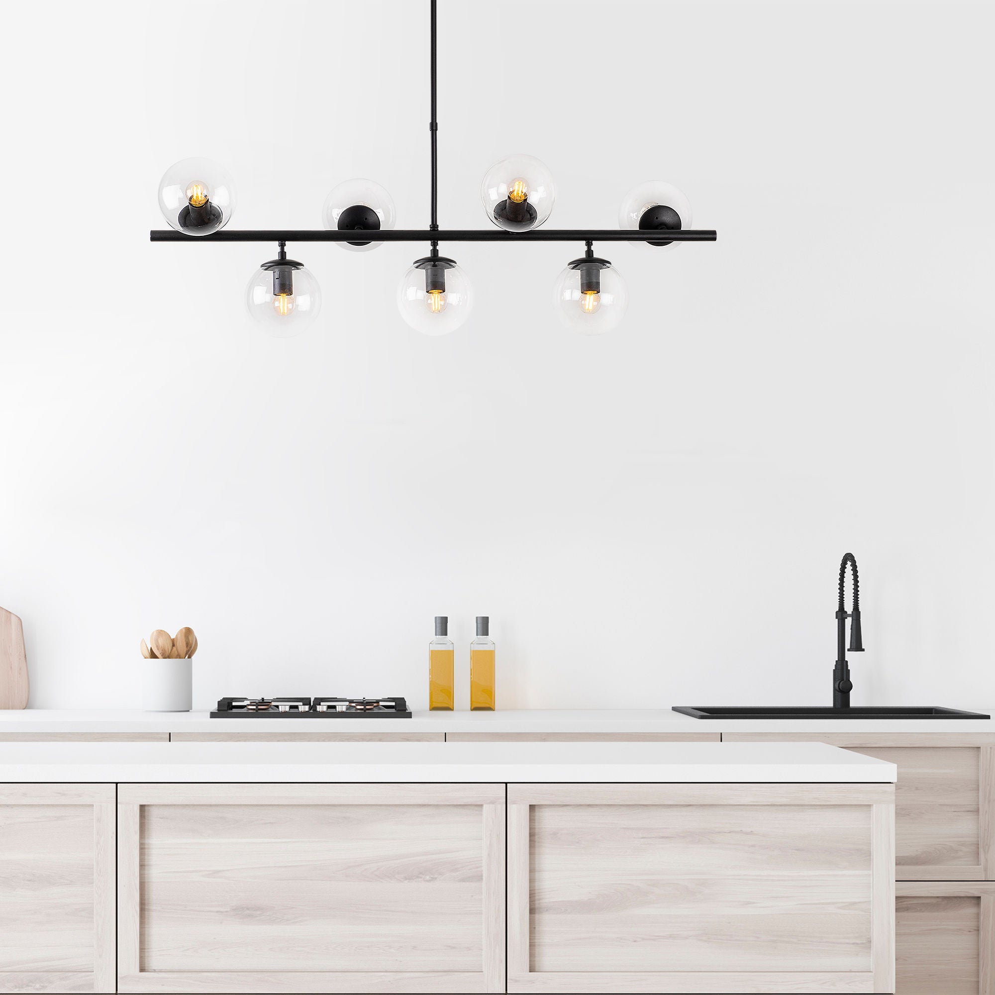 Candeeiro de Teto – 113 x 40 x 46-85 cm – preto – metal e vidro