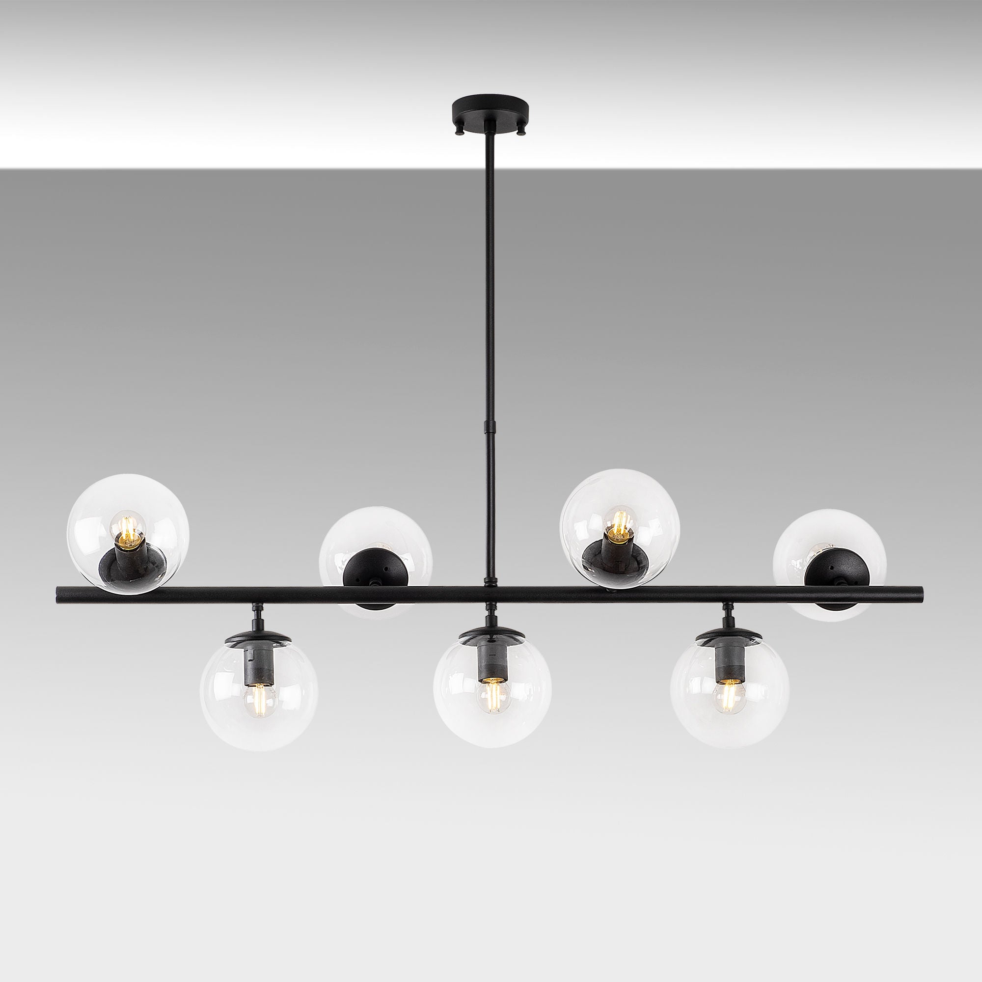 Candeeiro de Teto – 113 x 40 x 46-85 cm – preto – metal e vidro