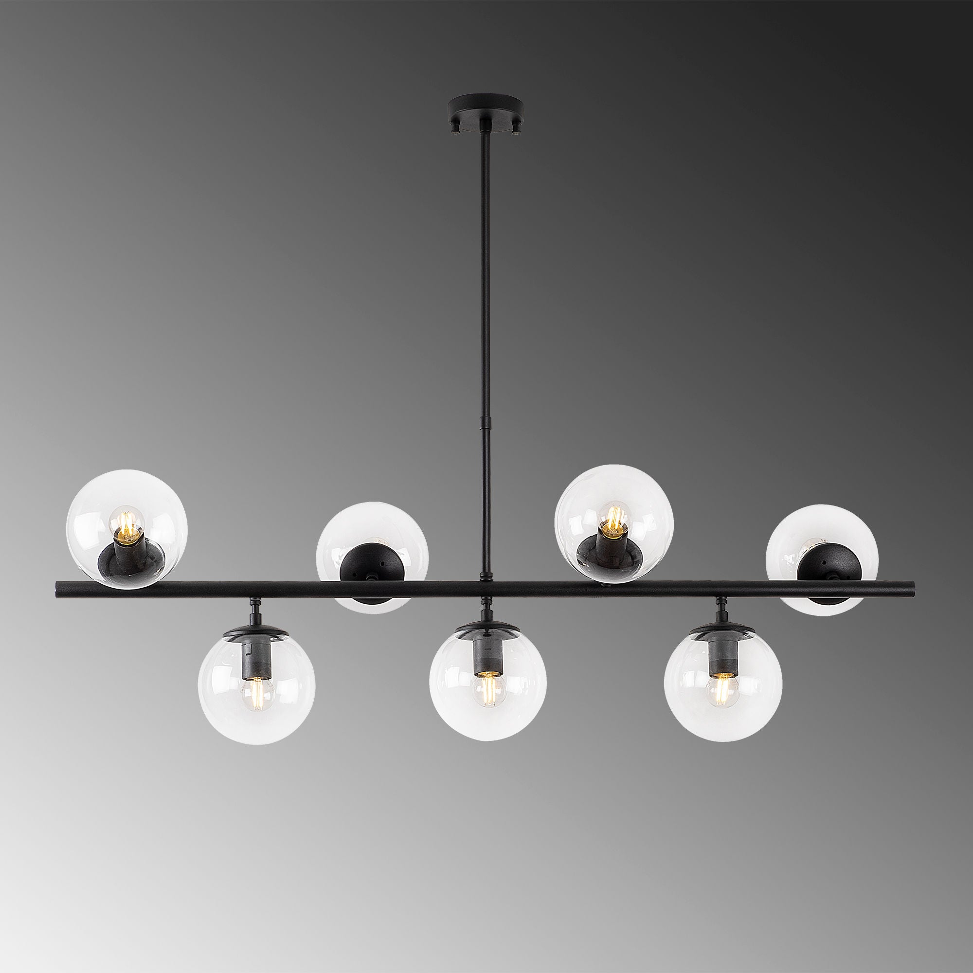 Candeeiro de Teto – 113 x 40 x 46-85 cm – preto – metal e vidro