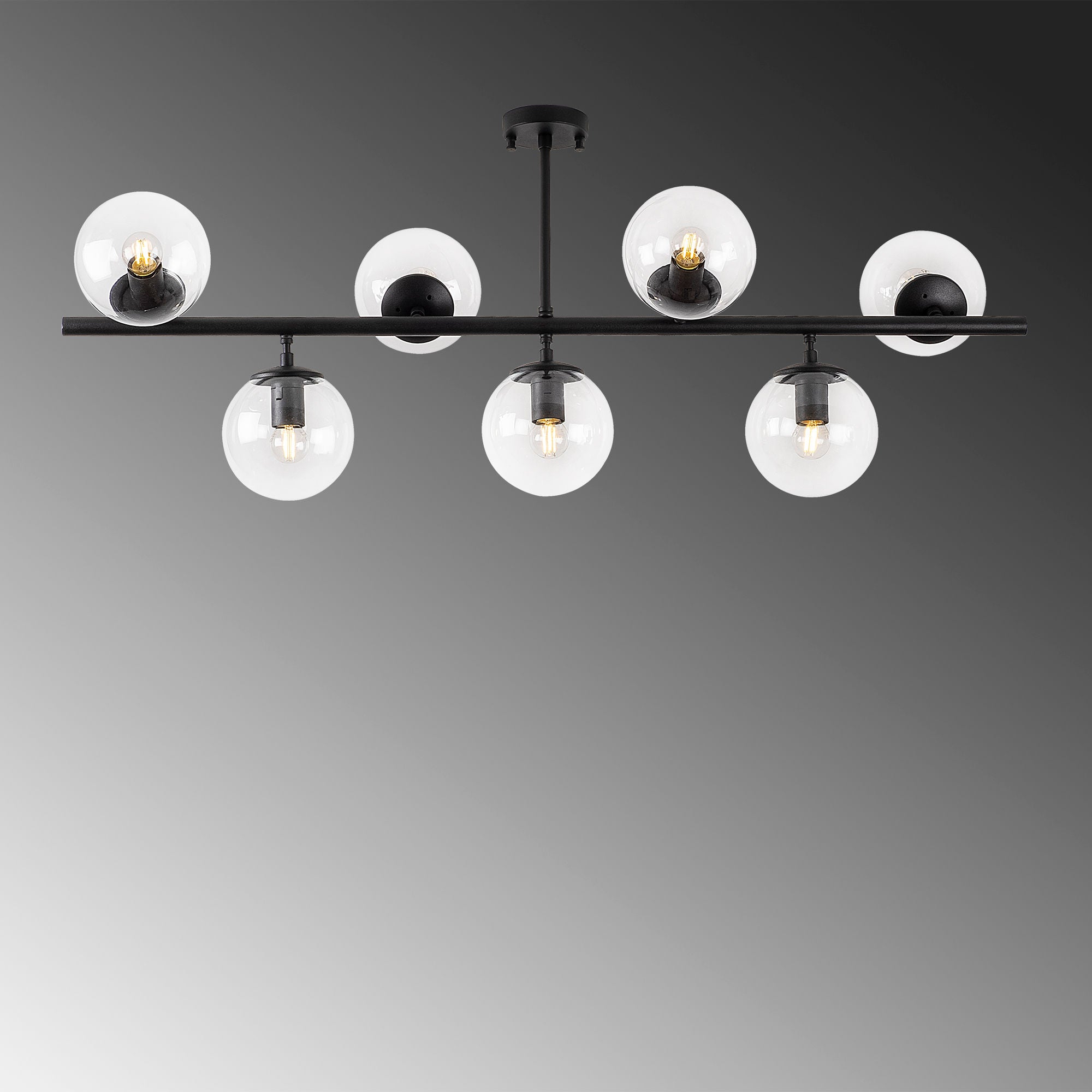 Candeeiro de Teto moderno – 113 x 40 x 46 cm – preto – metal e vidro