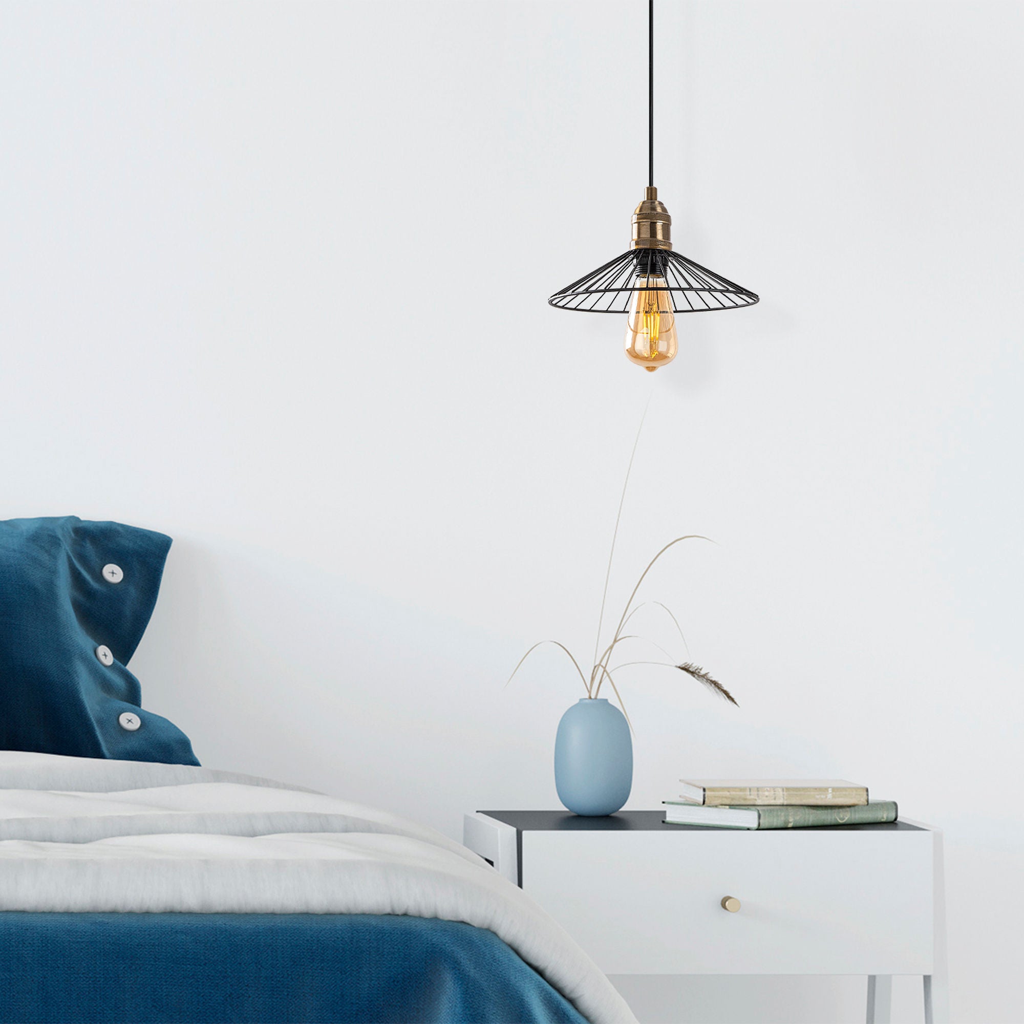 Candeeiro de Teto Industrial Nostalgia, Altura Ajustável 25x25x24-114 cm, Metal Preto e Antigo, Soquete E27, Cabo de 90 cm, Perfeito para Espaços Modernos