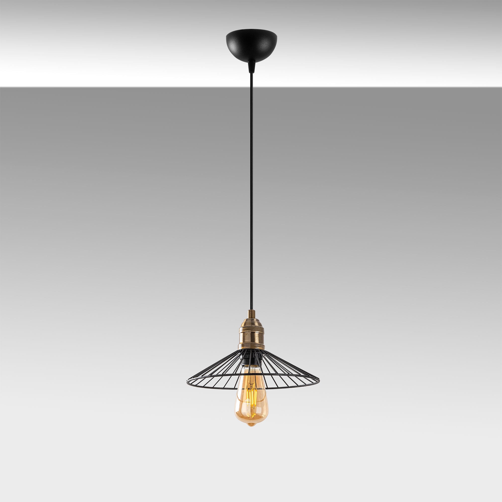 Candeeiro de Teto Industrial Nostalgia, Altura Ajustável 25x25x24-114 cm, Metal Preto e Antigo, Soquete E27, Cabo de 90 cm, Perfeito para Espaços Modernos