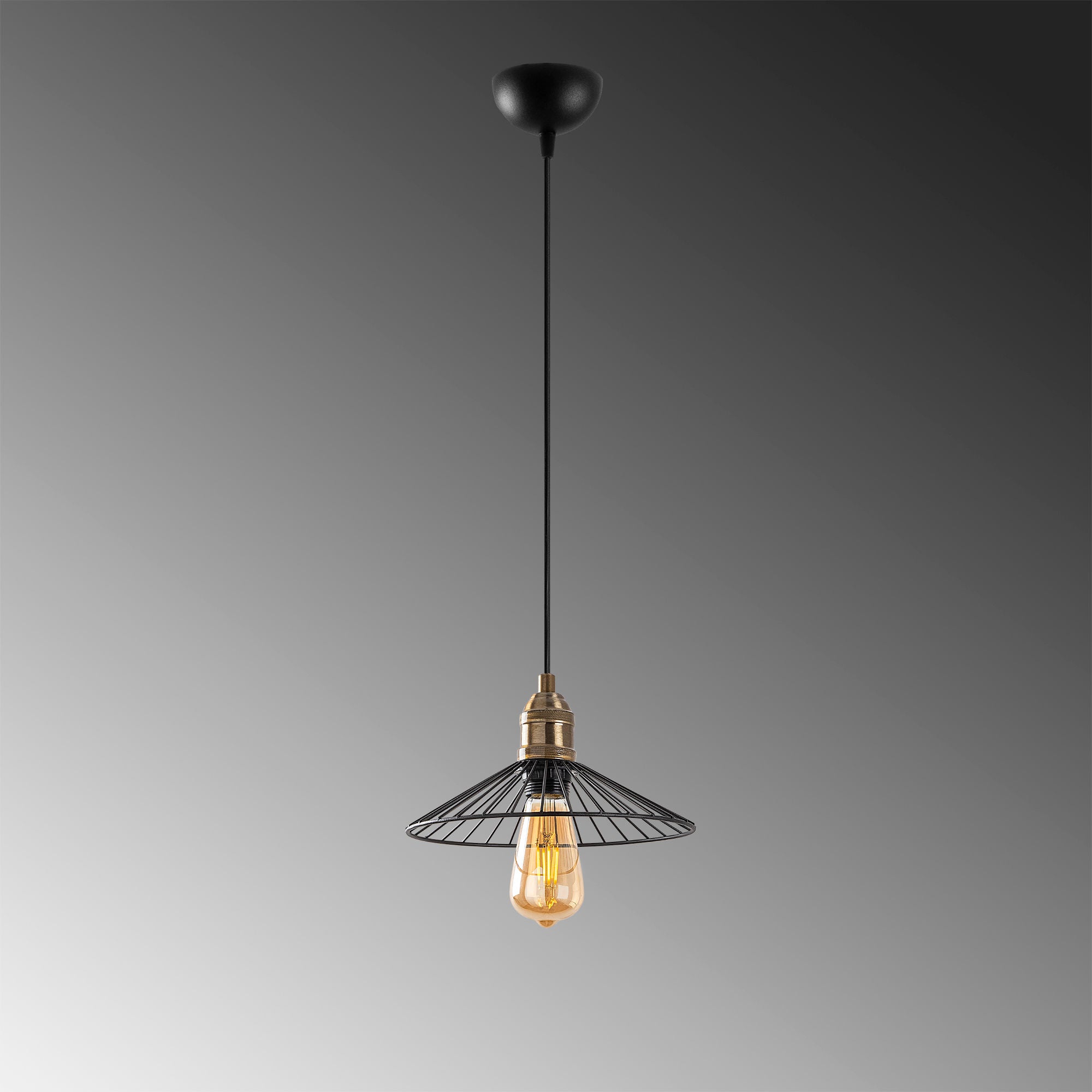 Candeeiro de Teto Industrial Nostalgia, Altura Ajustável 25x25x24-114 cm, Metal Preto e Antigo, Soquete E27, Cabo de 90 cm, Perfeito para Espaços Modernos