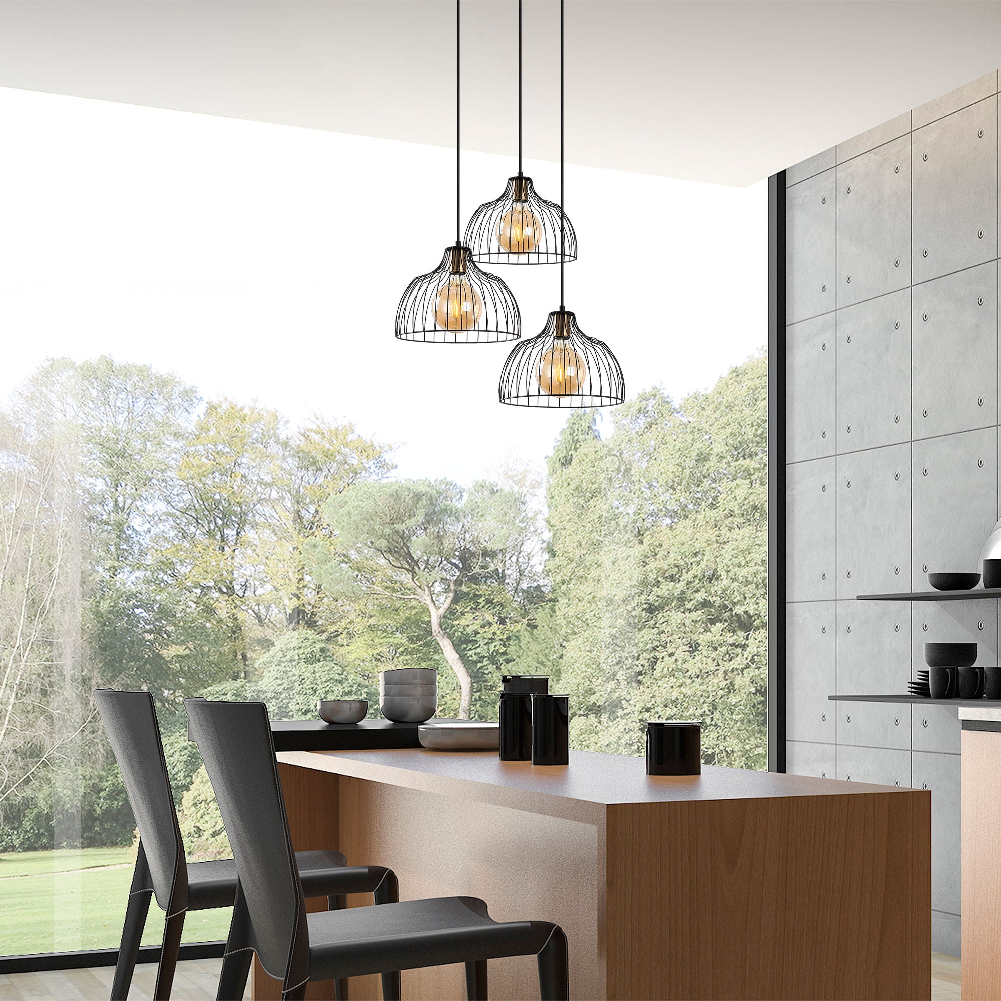 Candeeiro de Teto – 56x56x46-126 cm – Preto e antigo – Metal