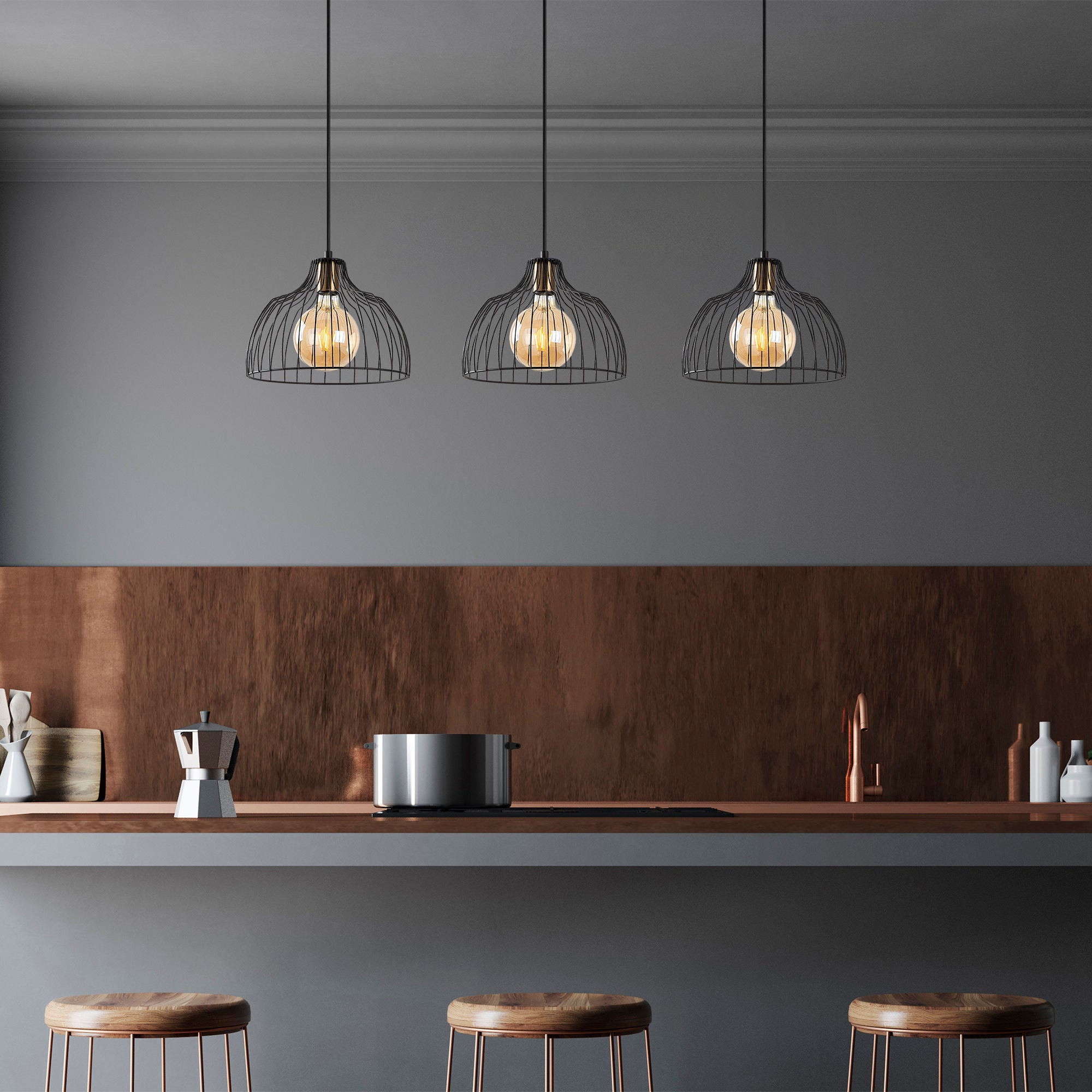 Candeeiro de Teto industrial – 101 x 28 x 46-126 cm – preto – metal