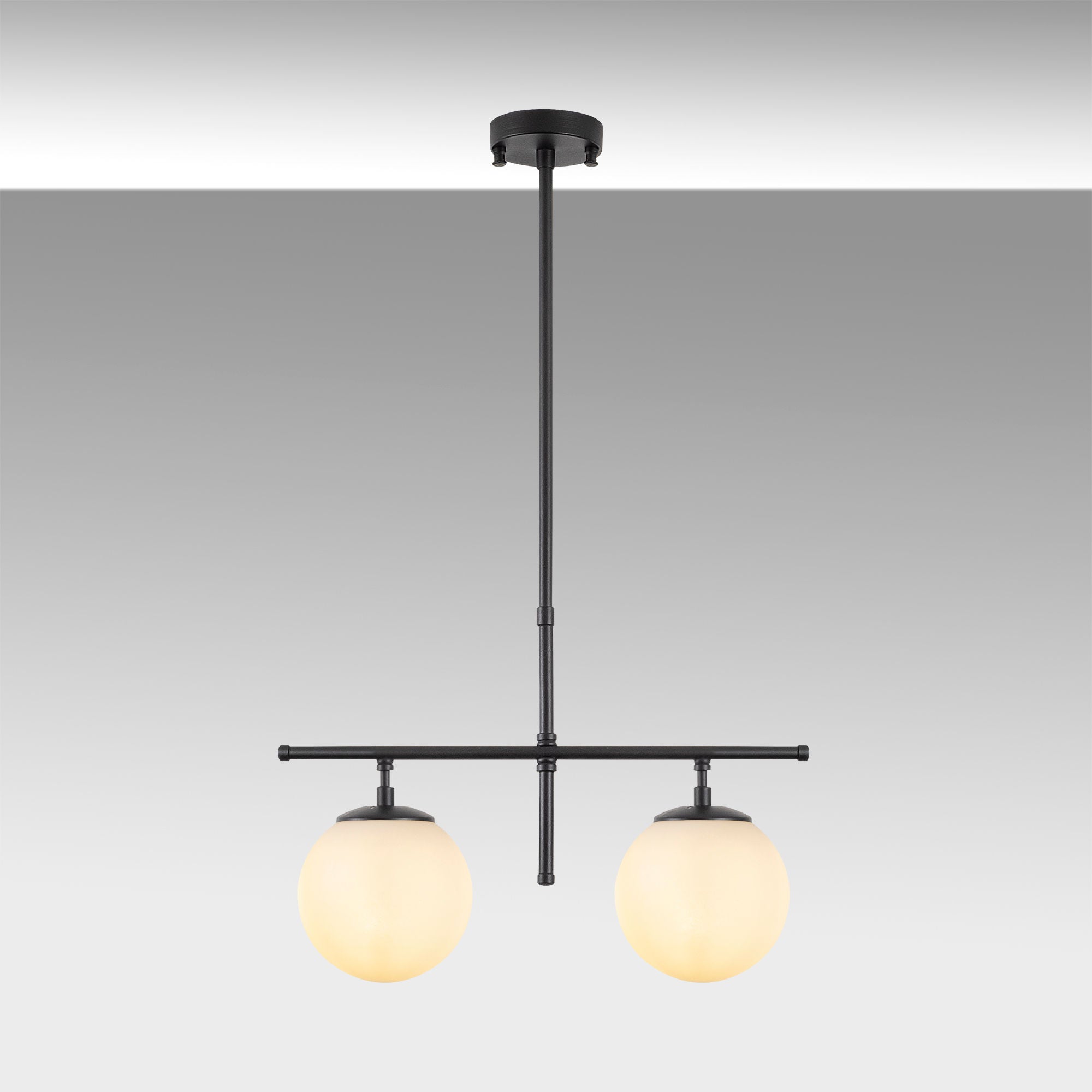 Candeeiro de Teto – 52 x 15 x 36-76 cm – Preto e Creme – Metal e Vidro