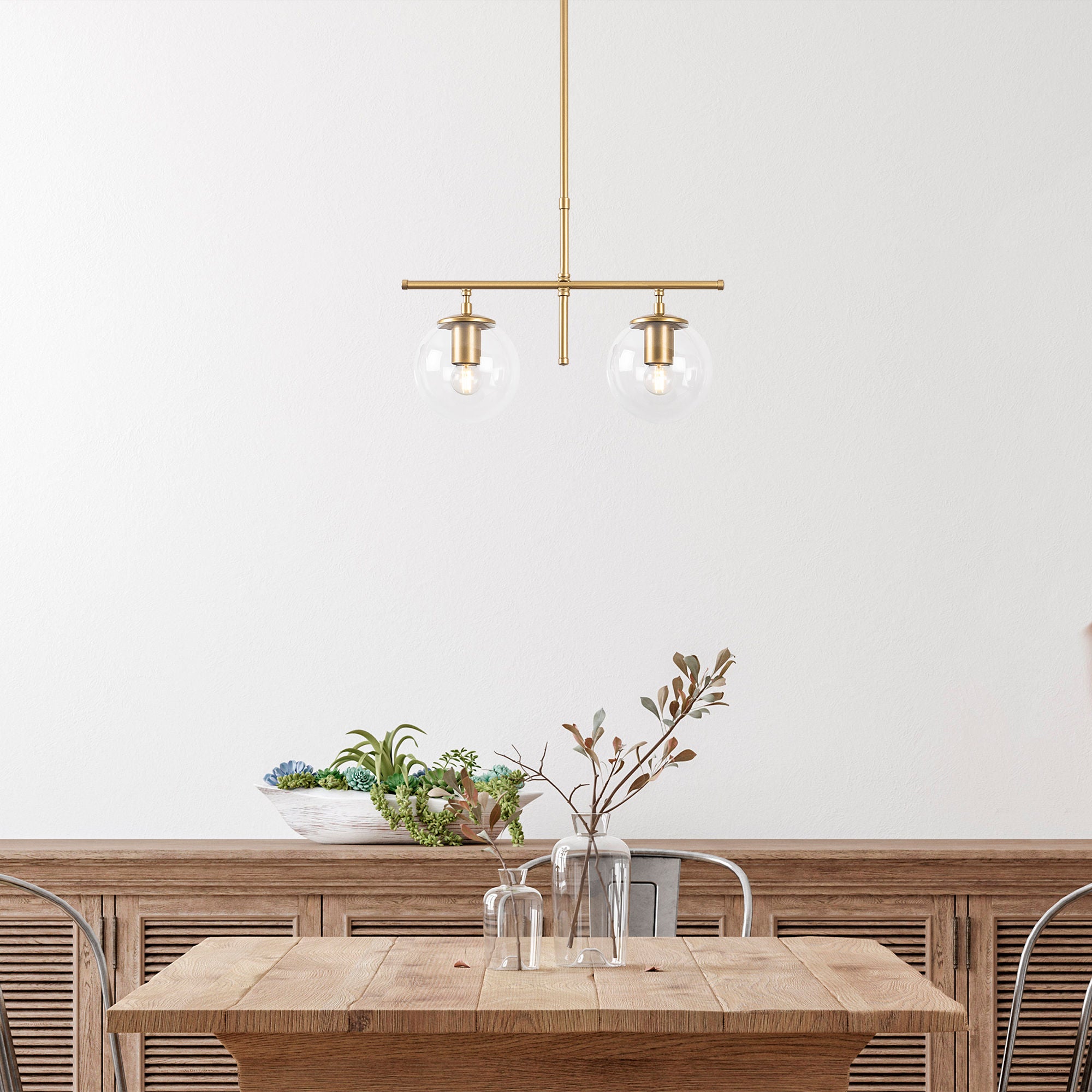 Candeeiro de Teto – 52 x 15 x 36-76 cm – Dourado – Metal e Vidro