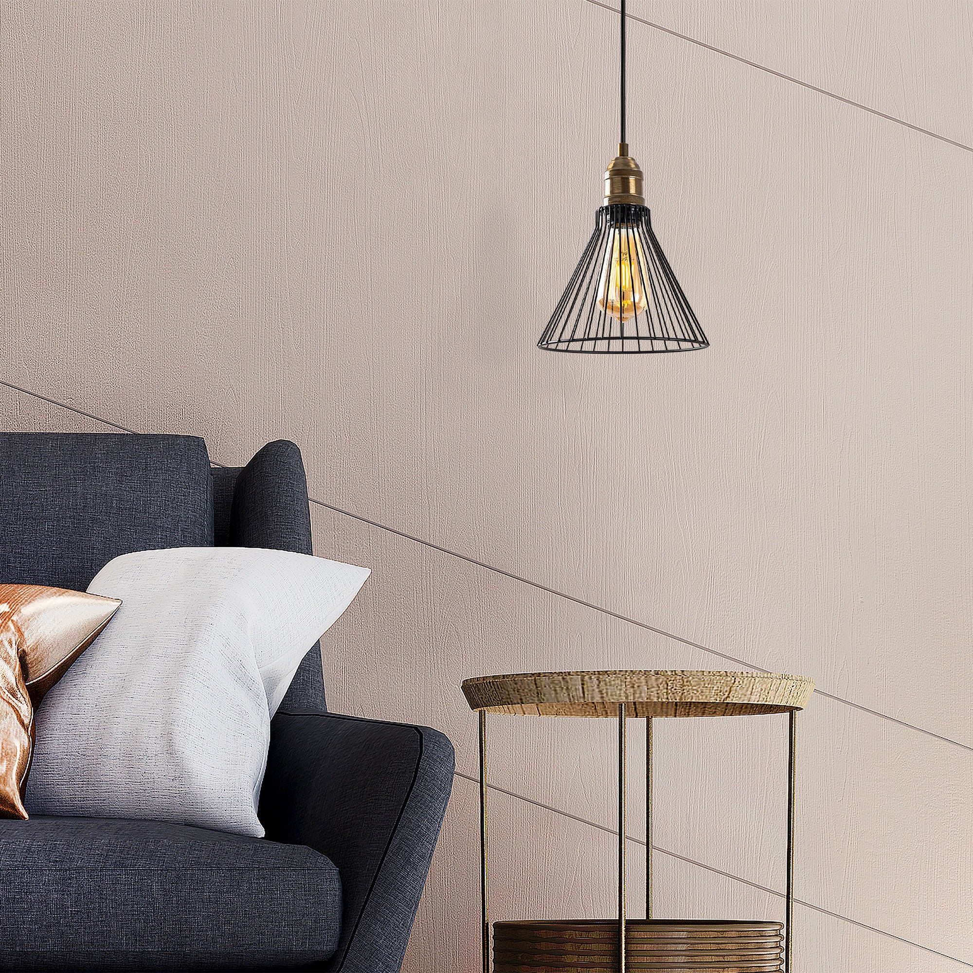 Candeeiro de Teto industrial, altura ajustável 20x20x34-124 cm, preto e metal antigo, soquete E27 máx. 40 W, perfeito para decoração e iluminação de casa moderna