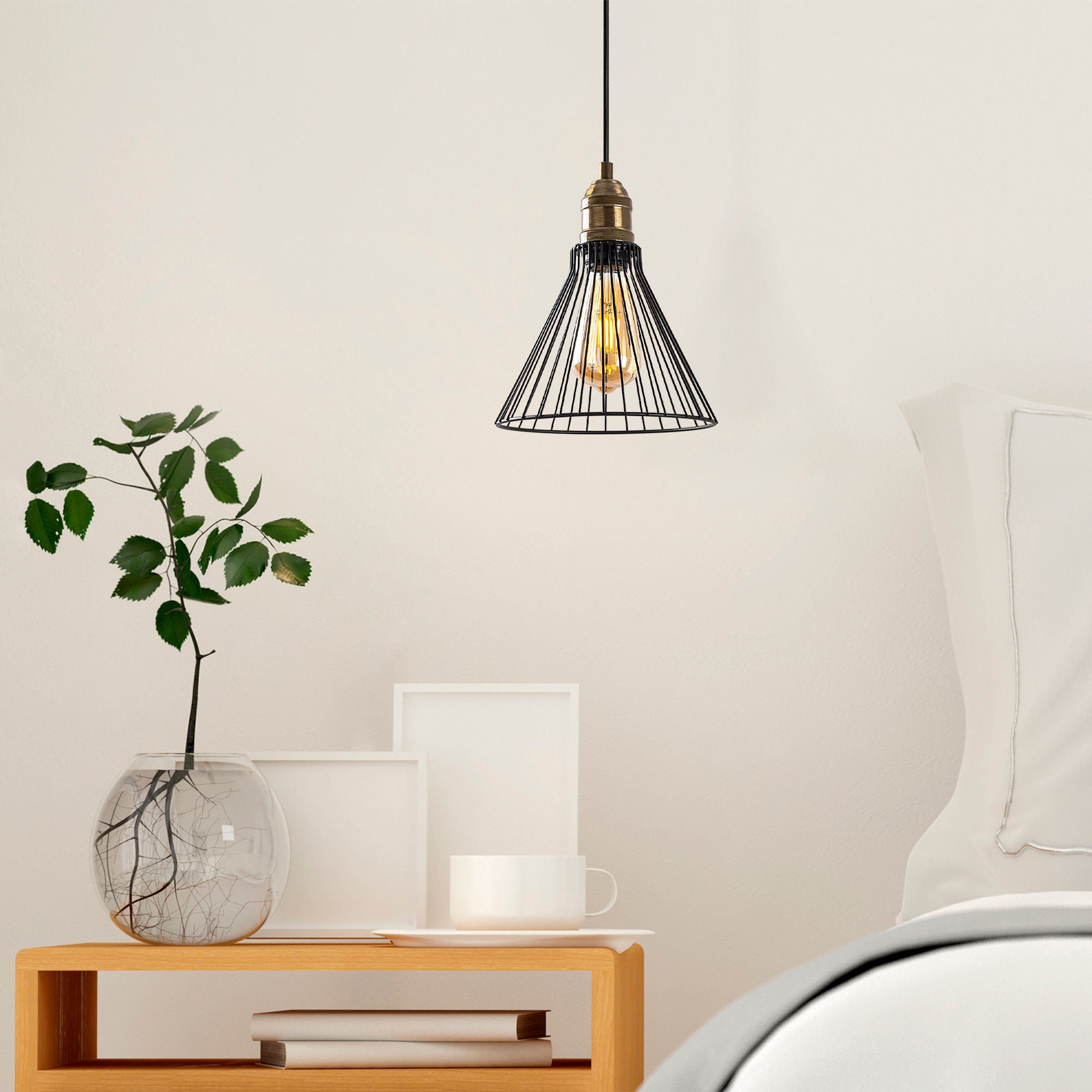 Candeeiro de Teto industrial, altura ajustável 20x20x34-124 cm, preto e metal antigo, soquete E27 máx. 40 W, perfeito para decoração e iluminação de casa moderna