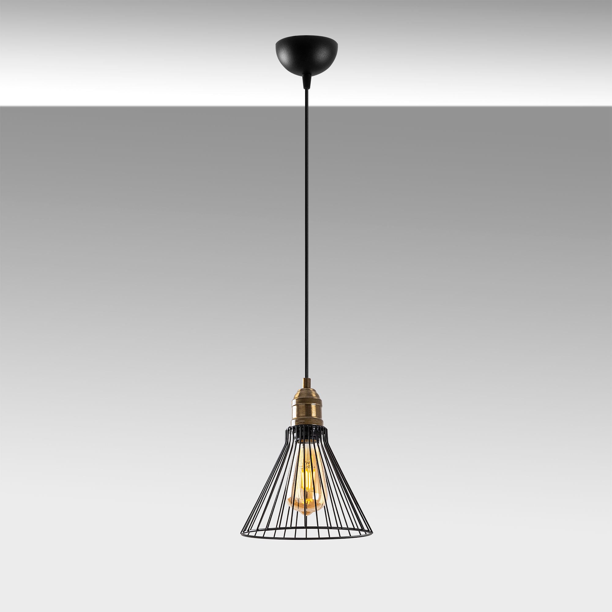 Candeeiro de Teto industrial, altura ajustável 20x20x34-124 cm, preto e metal antigo, soquete E27 máx. 40 W, perfeito para decoração e iluminação de casa moderna