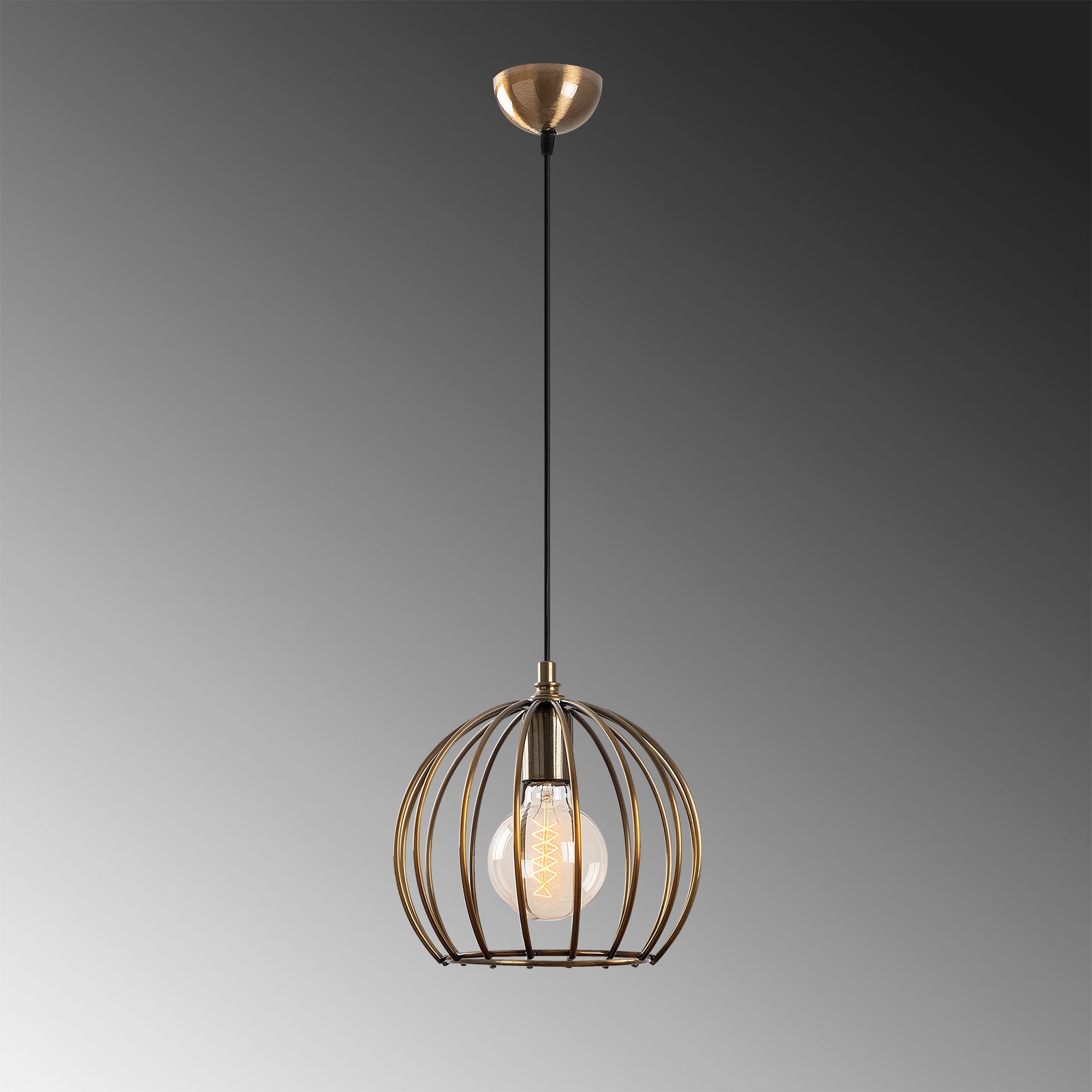 Candeeiro de Teto Industrial, Preto e Dourado, Altura Ajustável 25x25x36-116 cm | Corpo em Metal, Soquete E27, Cabo de 90 cm | Iluminação Elegante para Espaços Modernos