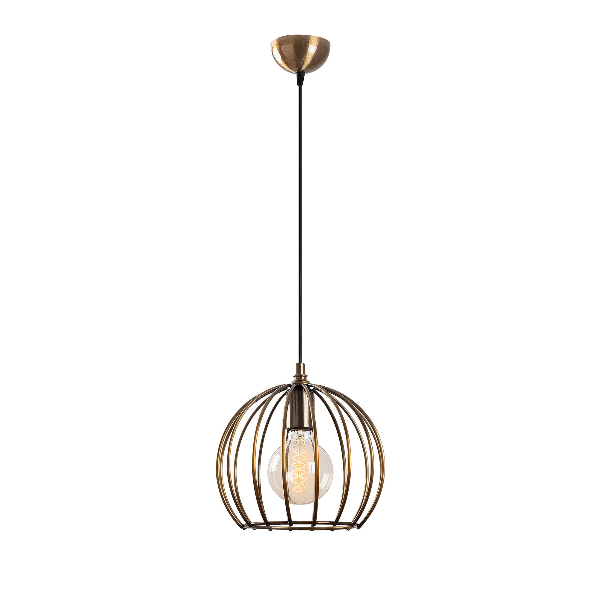Candeeiro de Teto Industrial, Preto e Dourado, Altura Ajustável 25x25x36-116 cm | Corpo em Metal, Soquete E27, Cabo de 90 cm | Iluminação Elegante para Espaços Modernos