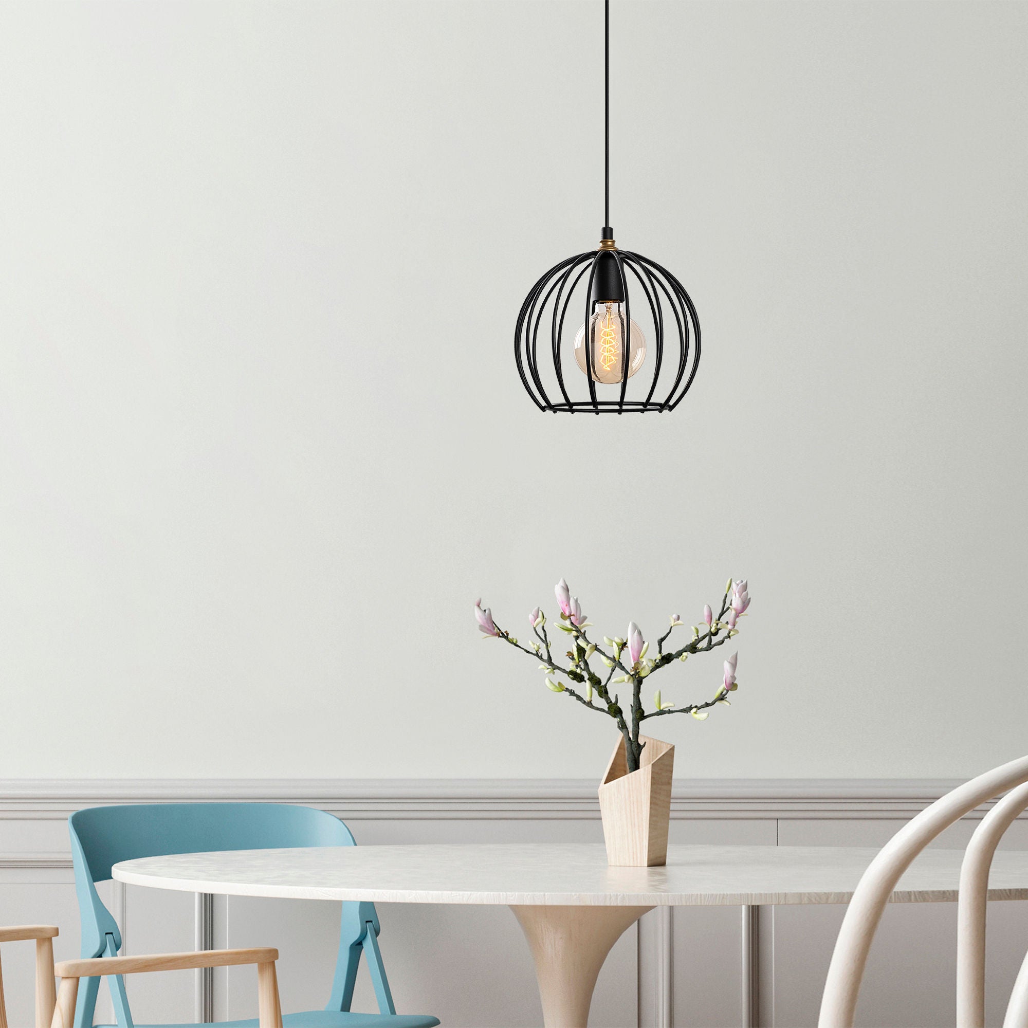 Candeeiro de Teto Industrial Moderno, Preto e Dourado, Altura Ajustável 25x25x36-116 cm, Corpo em Metal, Soquete E27, Perfeito para Decoração de Casa com Estilo