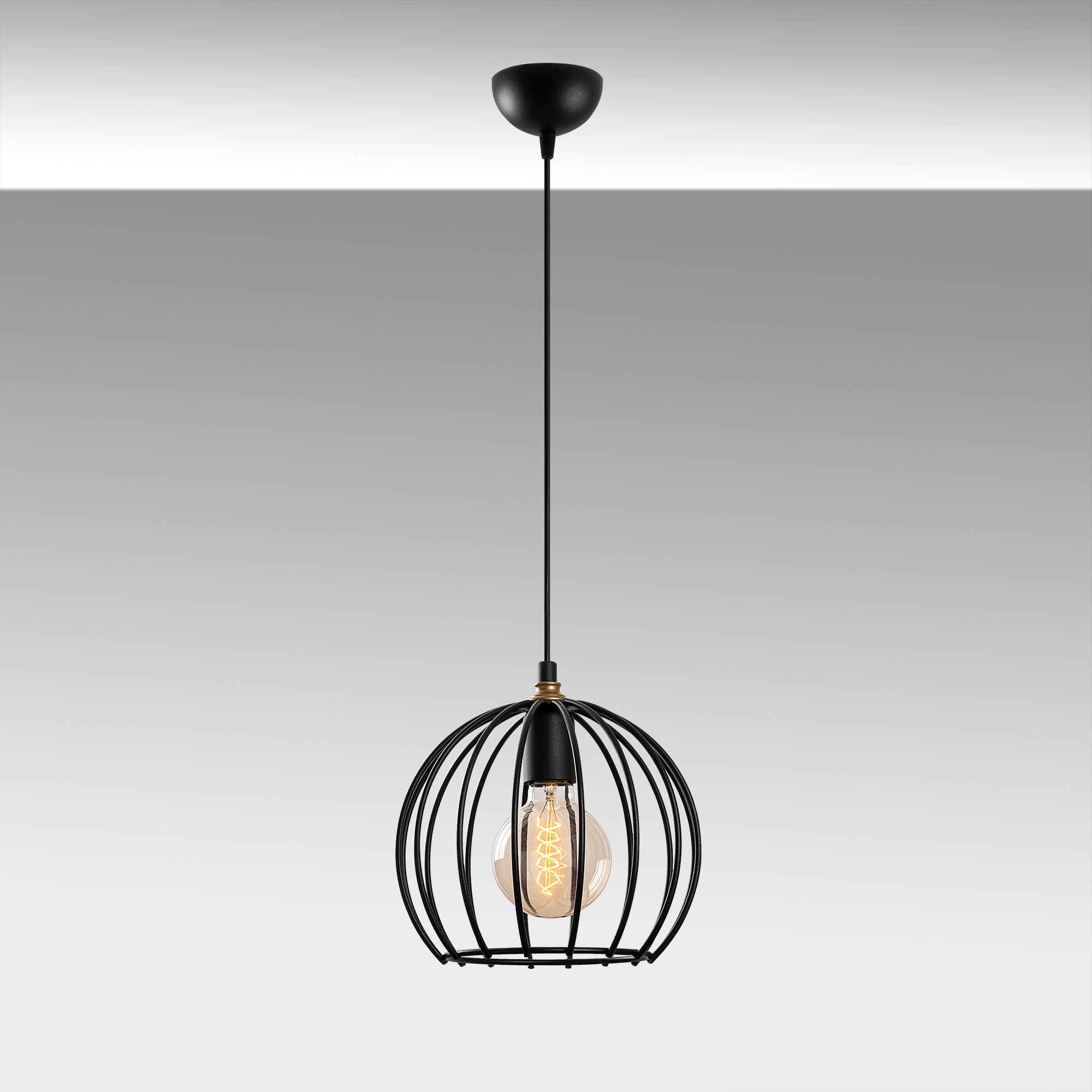 Candeeiro de Teto Industrial Moderno, Preto e Dourado, Altura Ajustável 25x25x36-116 cm, Corpo em Metal, Soquete E27, Perfeito para Decoração de Casa com Estilo