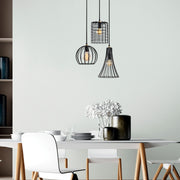 Candeeiro de Teto industrial com corpo de metal, altura ajustável 52 x 41 x 49-129 cm, acabamento preto e antigo, 3 soquetes E27, perfeito para espaços modernos