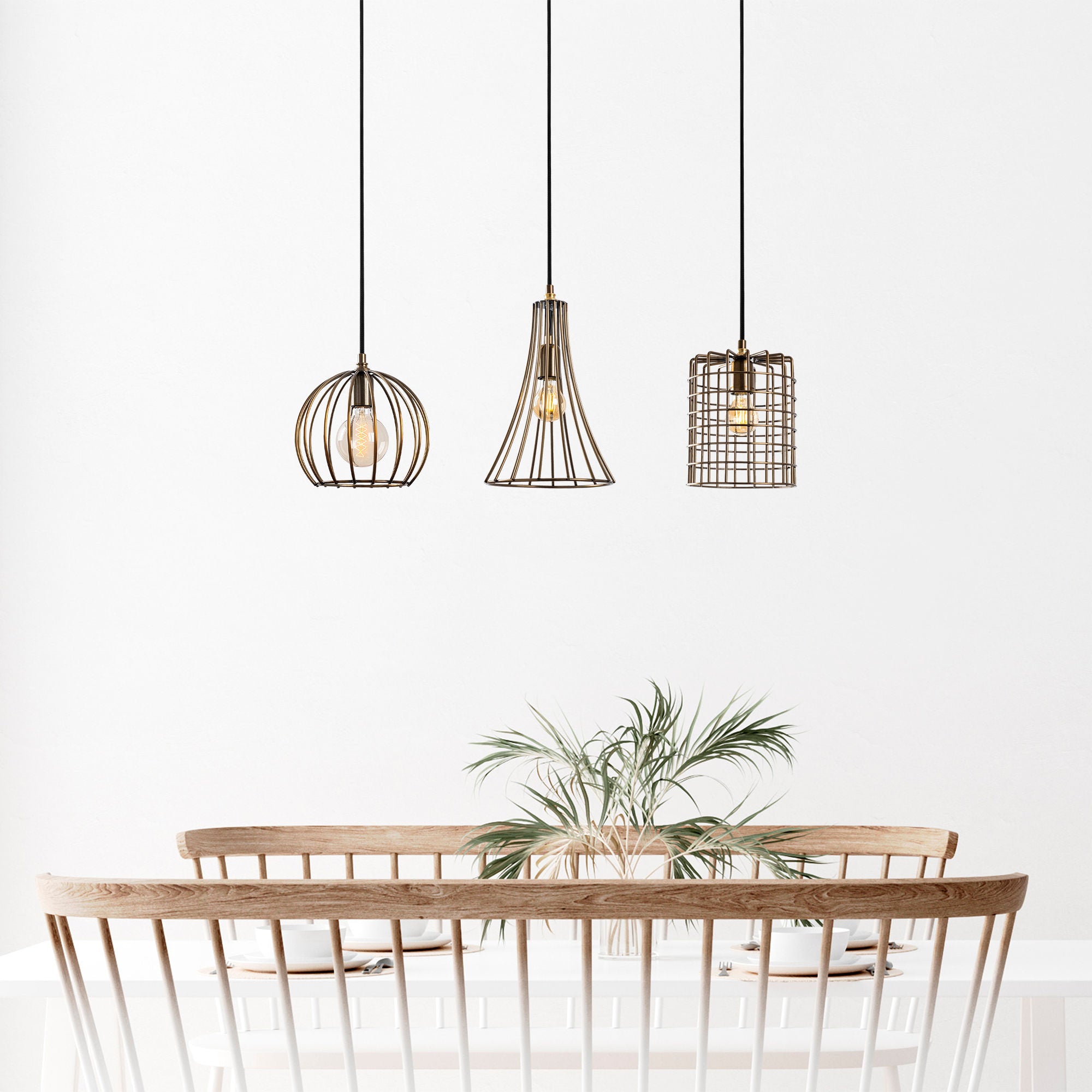 Candeeiro de Teto elegante de cobre, altura ajustável 91 x 25 x 49-129 cm, corpo de metal, 3 soquetes E27, acabamento antigo, perfeito para espaços modernos