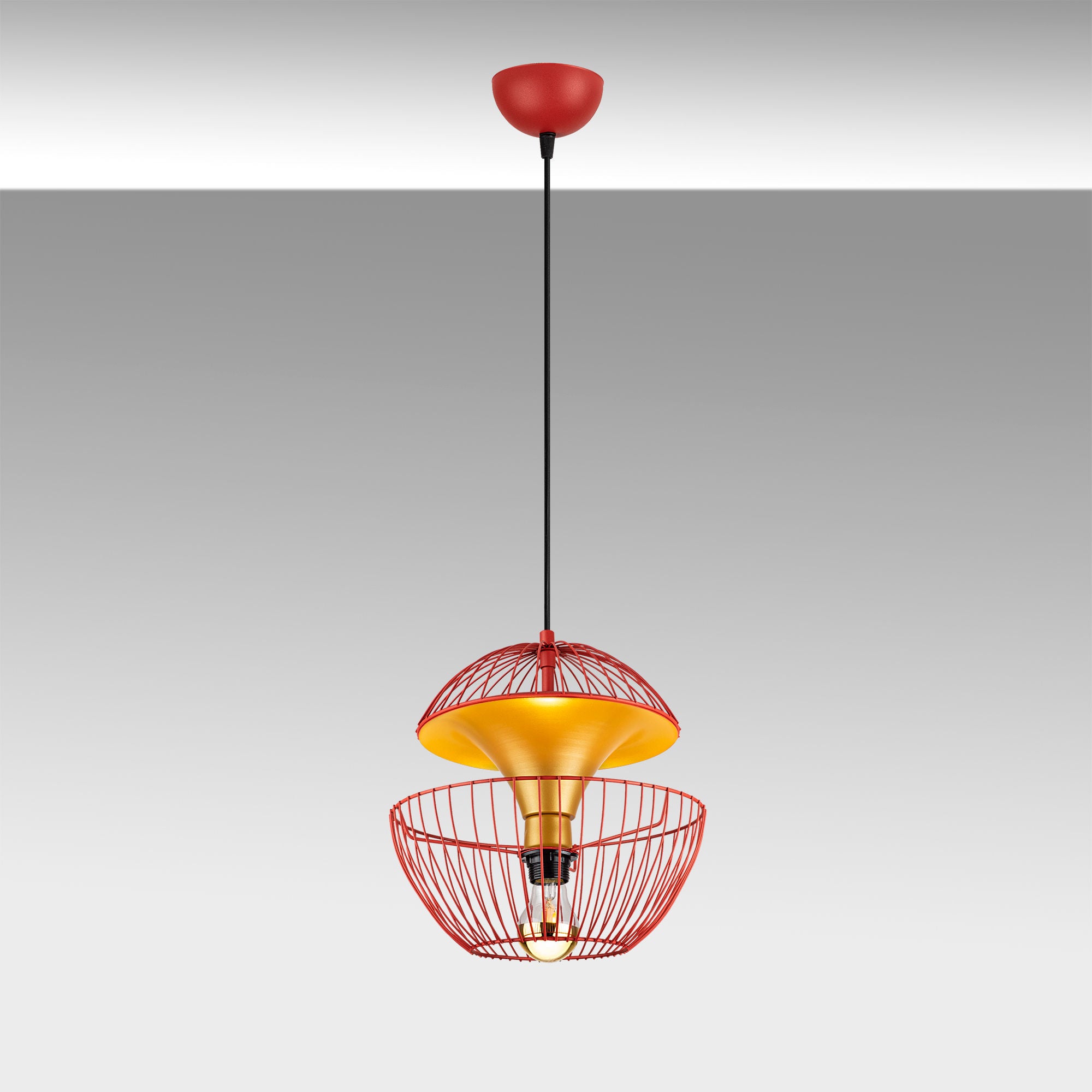 Candeeiro de Teto vermelho moderno, altura ajustável 30x30x45-135 cm, corpo de metal, soquete E27, design elegante para casa e escritório, classificação IP20, iluminação elegante