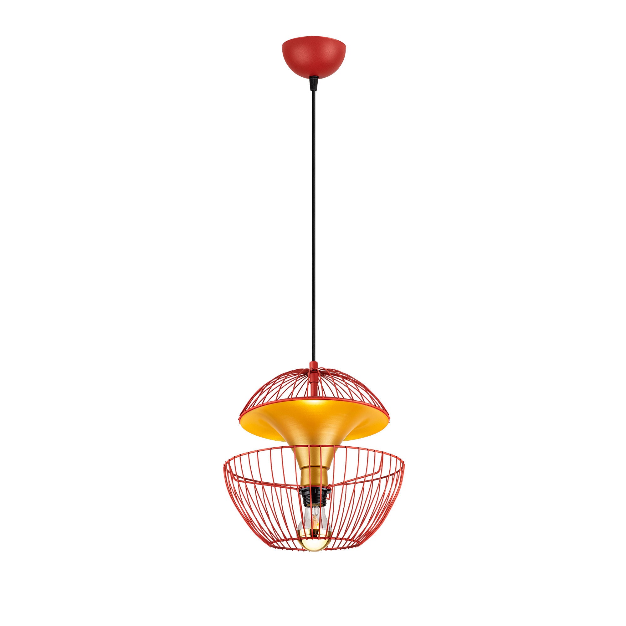 Candeeiro de Teto vermelho moderno, altura ajustável 30x30x45-135 cm, corpo de metal, soquete E27, design elegante para casa e escritório, classificação IP20, iluminação elegante