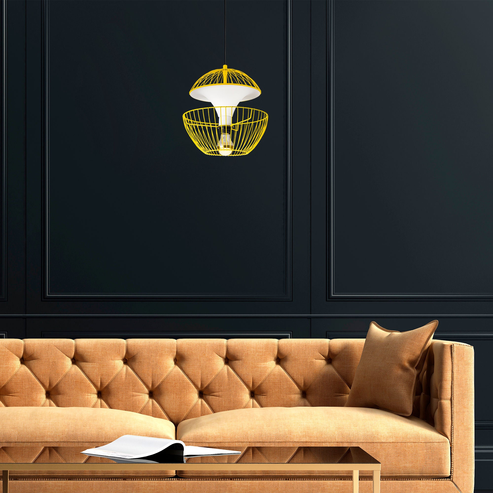 Candeeiro de Teto amarelo moderno, altura ajustável 30x30x45-135 cm, corpo e base de metal, soquete E27, iluminação elegante para decoração de casa e escritório, IP20