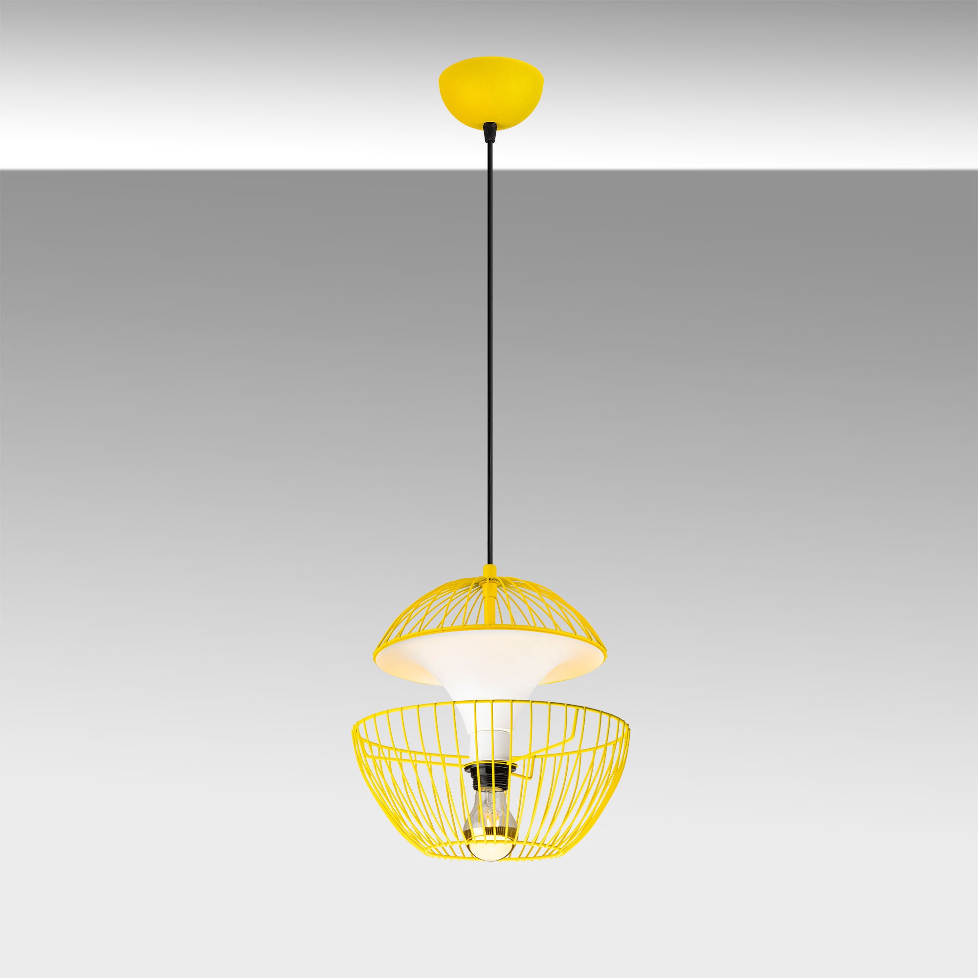 Candeeiro de Teto amarelo moderno, altura ajustável 30x30x45-135 cm, corpo e base de metal, soquete E27, iluminação elegante para decoração de casa e escritório, IP20