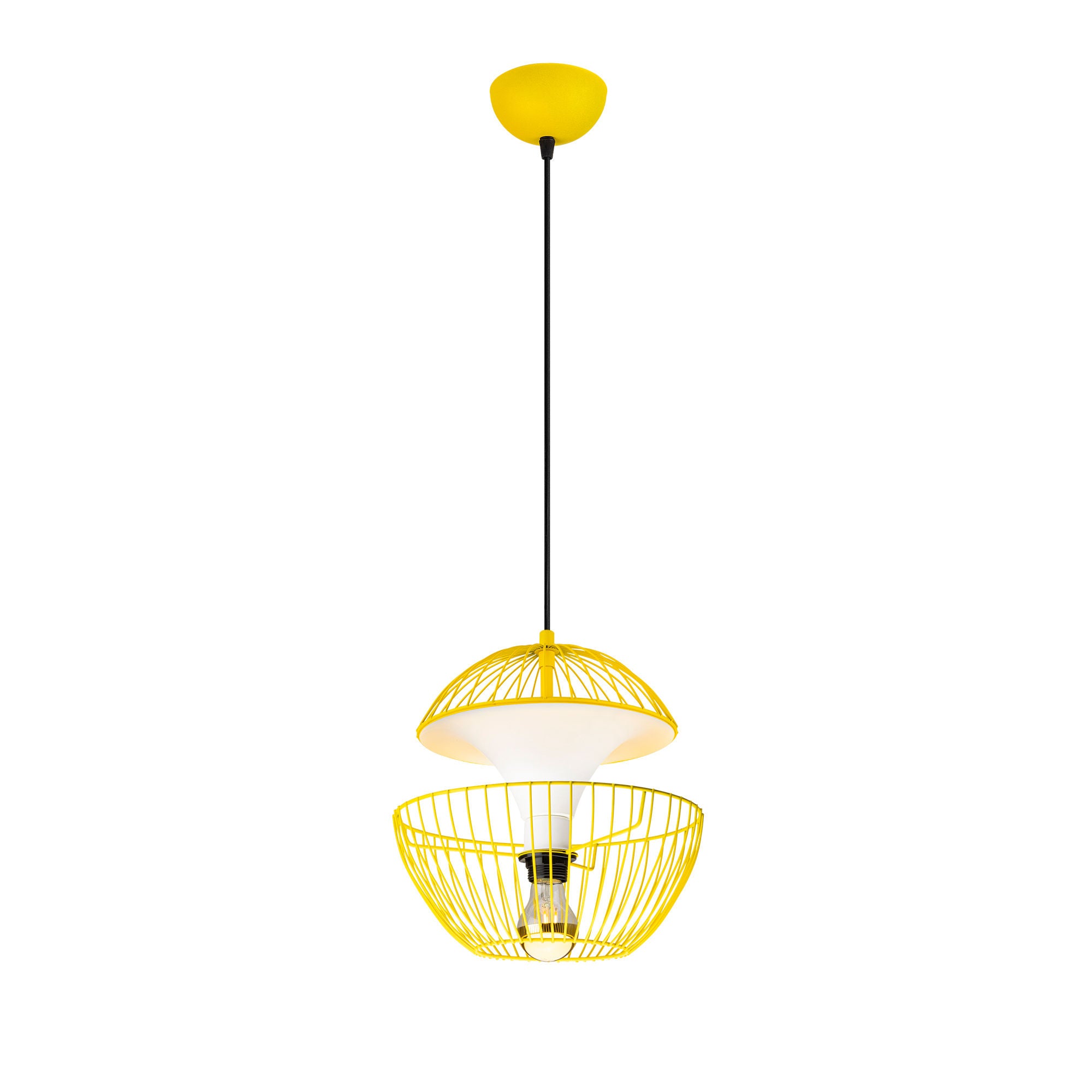 Candeeiro de Teto amarelo moderno, altura ajustável 30x30x45-135 cm, corpo e base de metal, soquete E27, iluminação elegante para decoração de casa e escritório, IP20