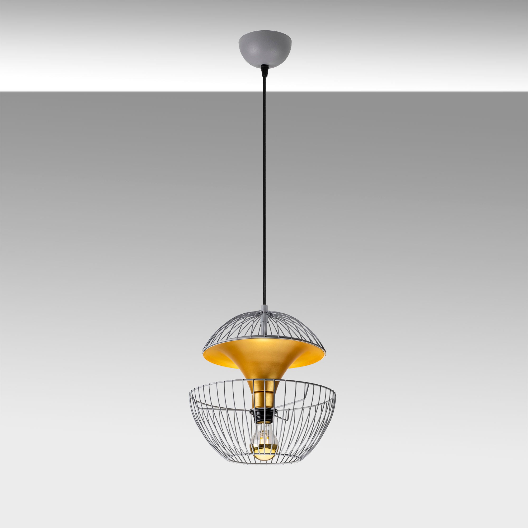 Candeeiro de Teto moderno cinza, altura ajustável 30x30x45-135 cm, corpo e base de metal, soquete E27, iluminação elegante para casa e escritório, classificação IP20